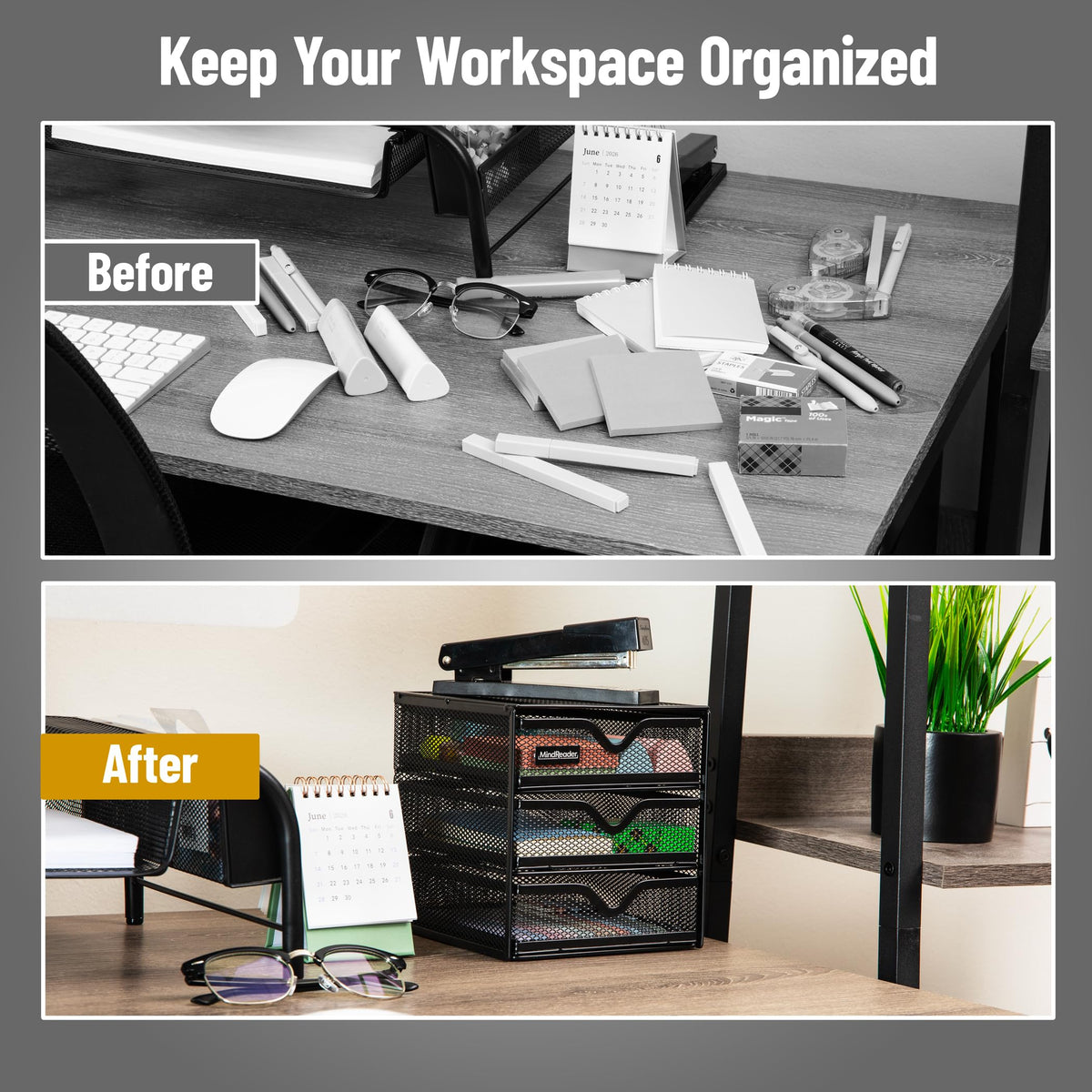 Mind Reader 3-Drawer Desktop Organizer for Small Office Supplies, Black