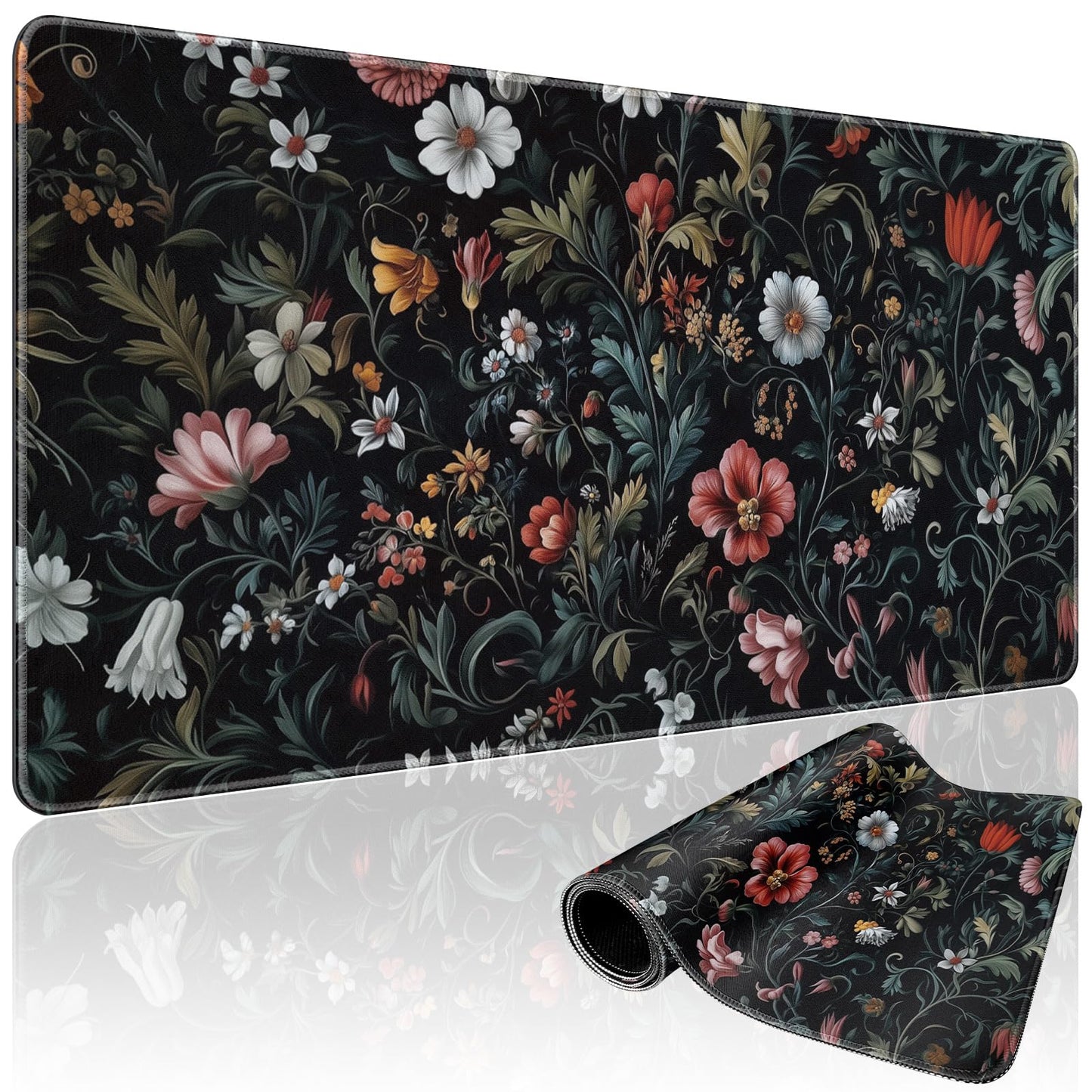 Mcapirivo Dark Floral Pattern Large Gaming Mouse Pad Desk Mat 31.5"x15.7"