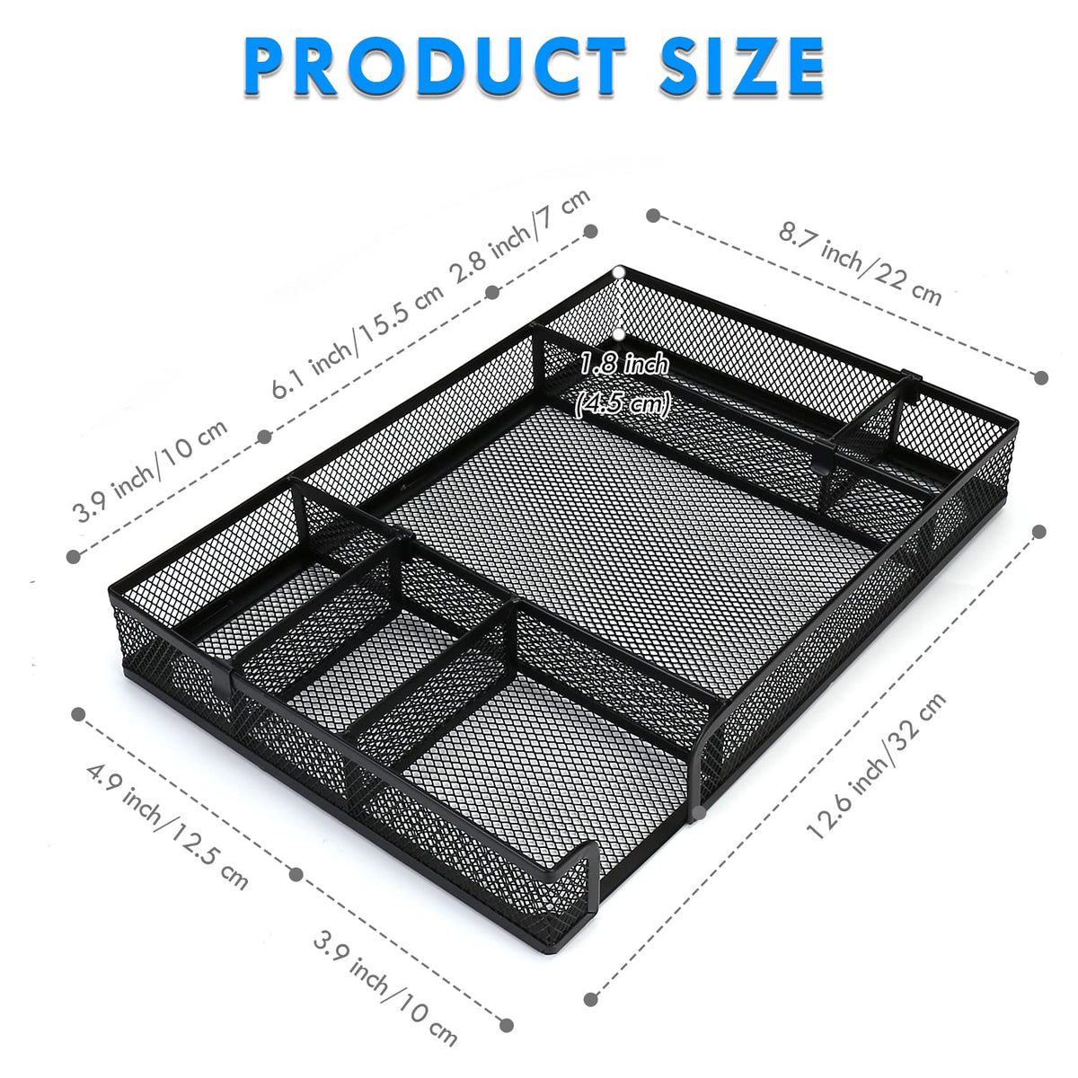 EsOfficce Desk Drawer Organizer Tray with Adjustable Compartments, 6 Grid Metal Mesh Drawer