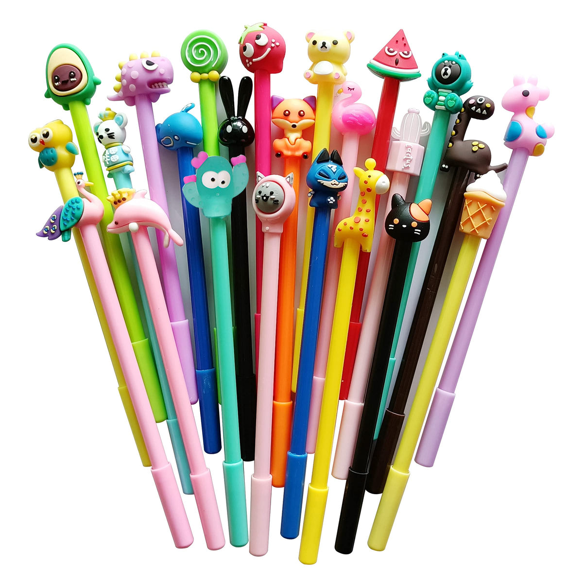 sencoo 24 pack Cute Cartoon Gel Blue Ink Pens Assorted Style Writing Birthday Present School Prize