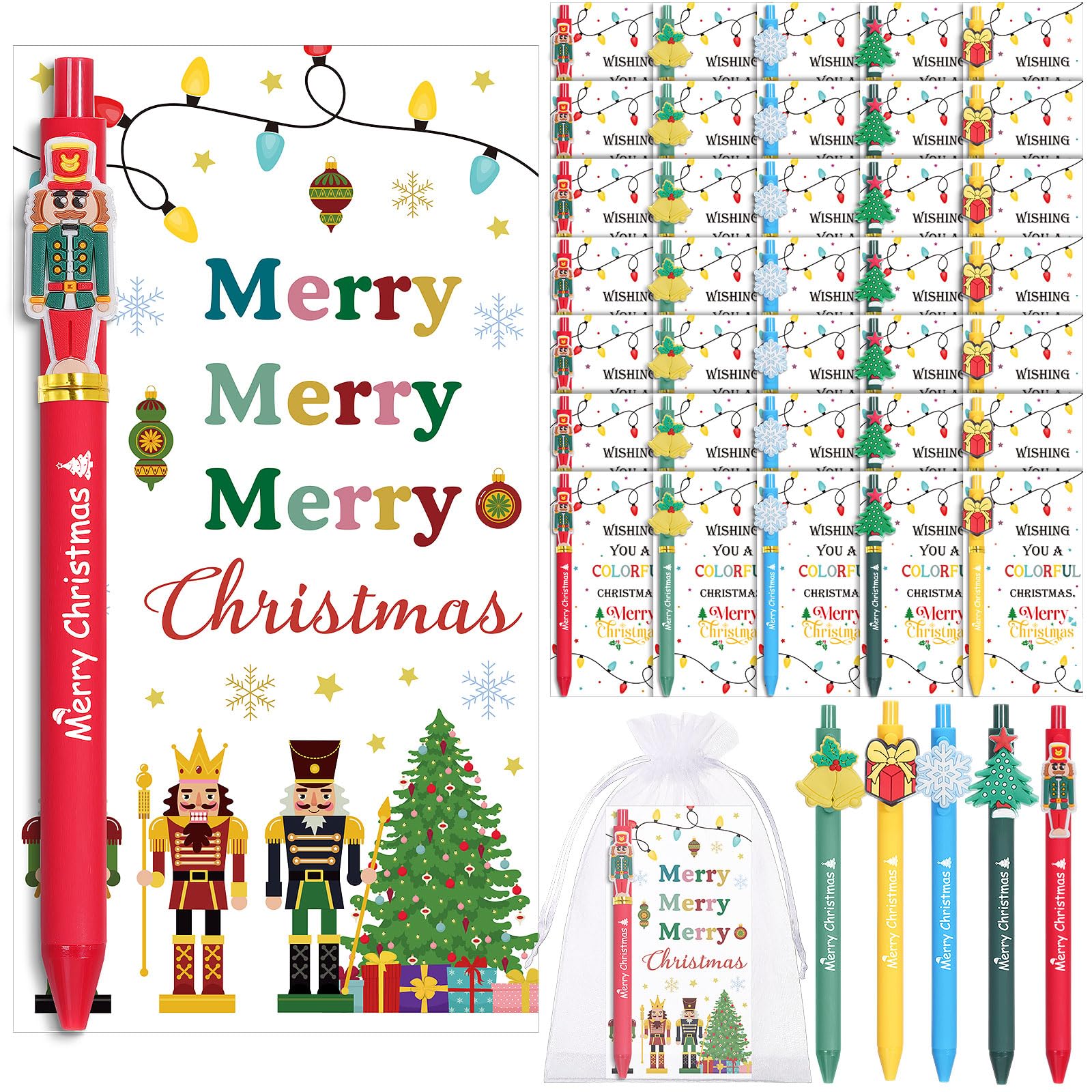 Marspark 60 Set Merry Christmas Party Favor Gifts Bulk Xmas Pens and Cards