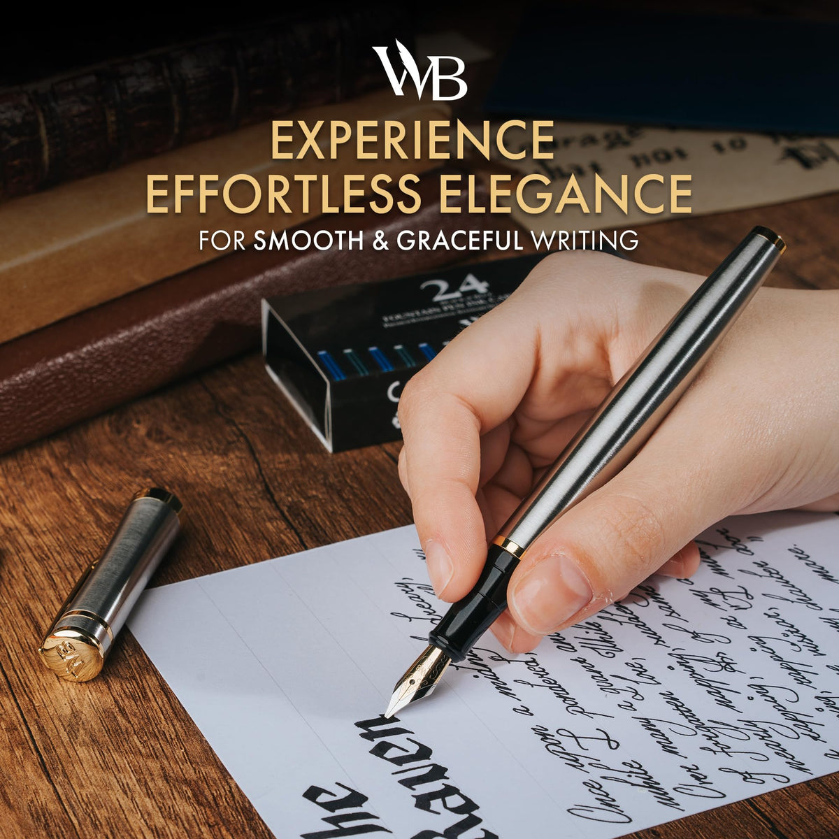 Wordsworth & Black Luxury Fountain Pen Set for Writing, Broad Nib, Silver