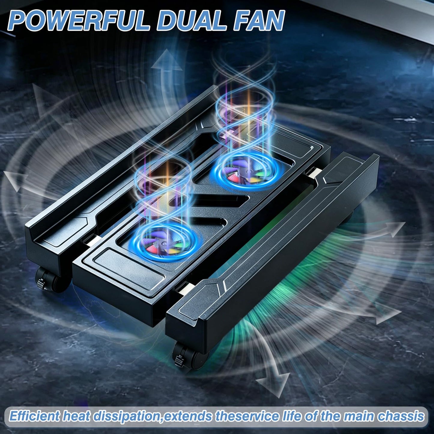 Hmseng PC Stand for PC Tower With F, Computer Desktop Stand with 4 Lockable Castors, Universal