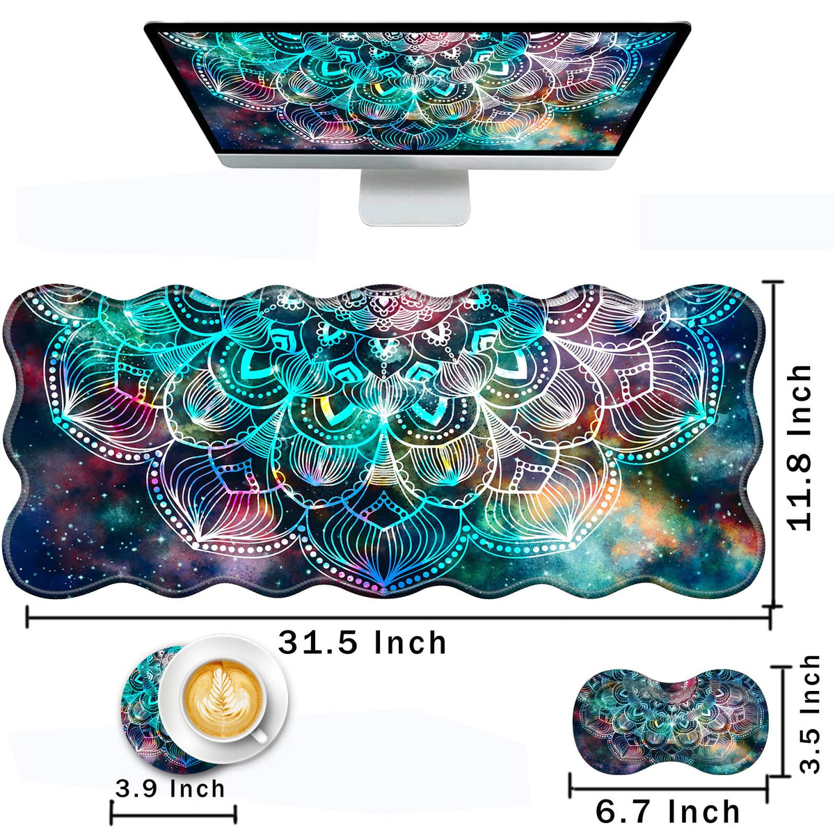 CICPLKSE Mouse Pad with Wrist Support + Desk Mat + Coaster 3 in 1 Set, XL Large Gaming Mousepad