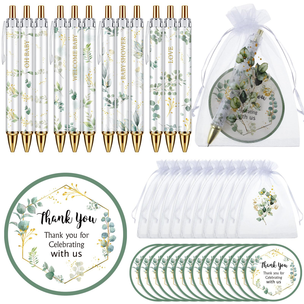 Chuangdi 50 Sets Eucalyptus Baby Shower Favors Gifts for Guests