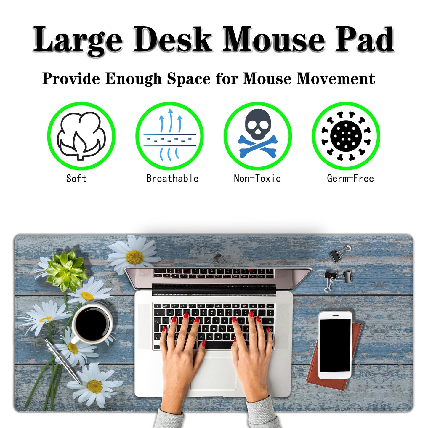 Samgula Computer Desk Mat Mouse Pad, Big Non-Slip Rubber Base Mousepad for PC, Work, Game, Office
