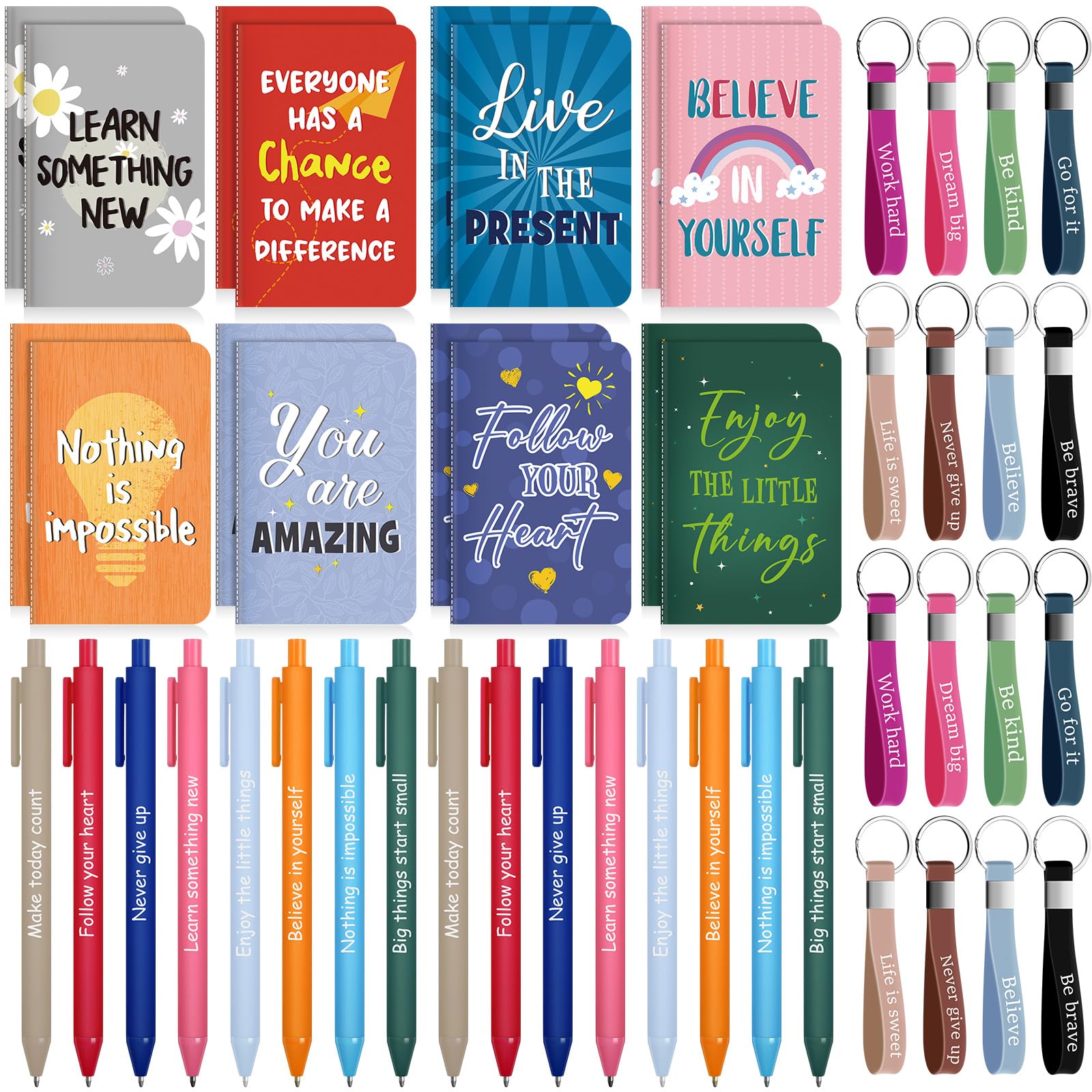 PerKoop 48 Pcs Inspirational Gifts Bulk Employee Motivational Notepads Positive Ballpoint Pens