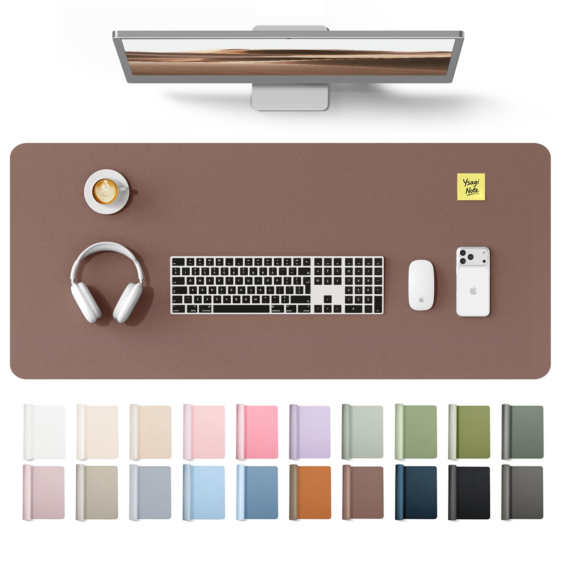 YSAGi Leather Desk Protector, Office Mat, Large Mouse Mat, Non-Slip PU Leather Blotter, Laptop Desk