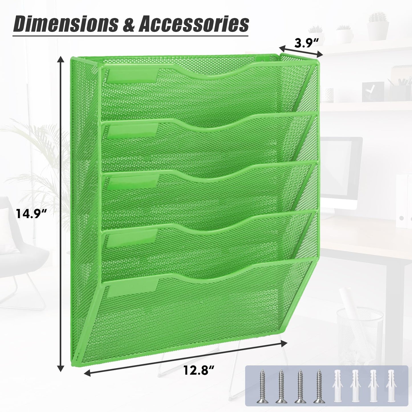 EASEPRES 5 Pocket Mesh Hanging Wall File Organizer, Wall Mounted Mail Paper Document Folder Holder