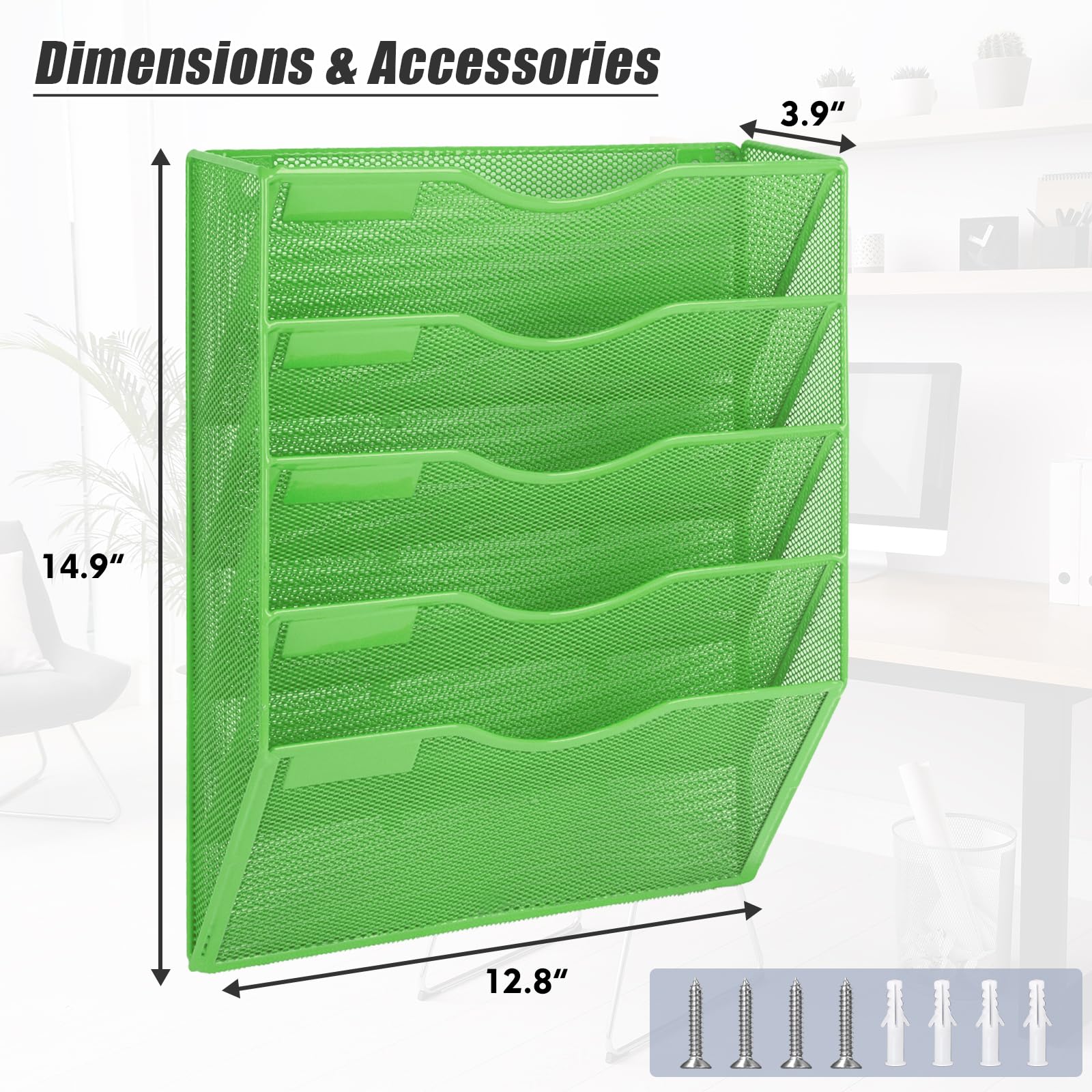EASEPRES 5 Pocket Mesh Hanging Wall File Organizer, Wall Mounted Mail Paper Document Folder Holder