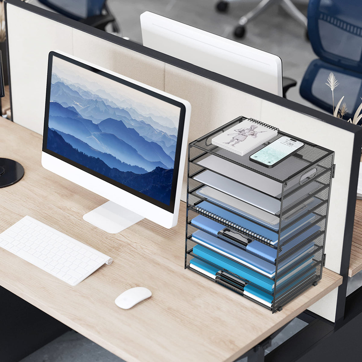 9-Tier Paper Organizer for Desk, Letter Tray with Handles, Black, 2 Pack