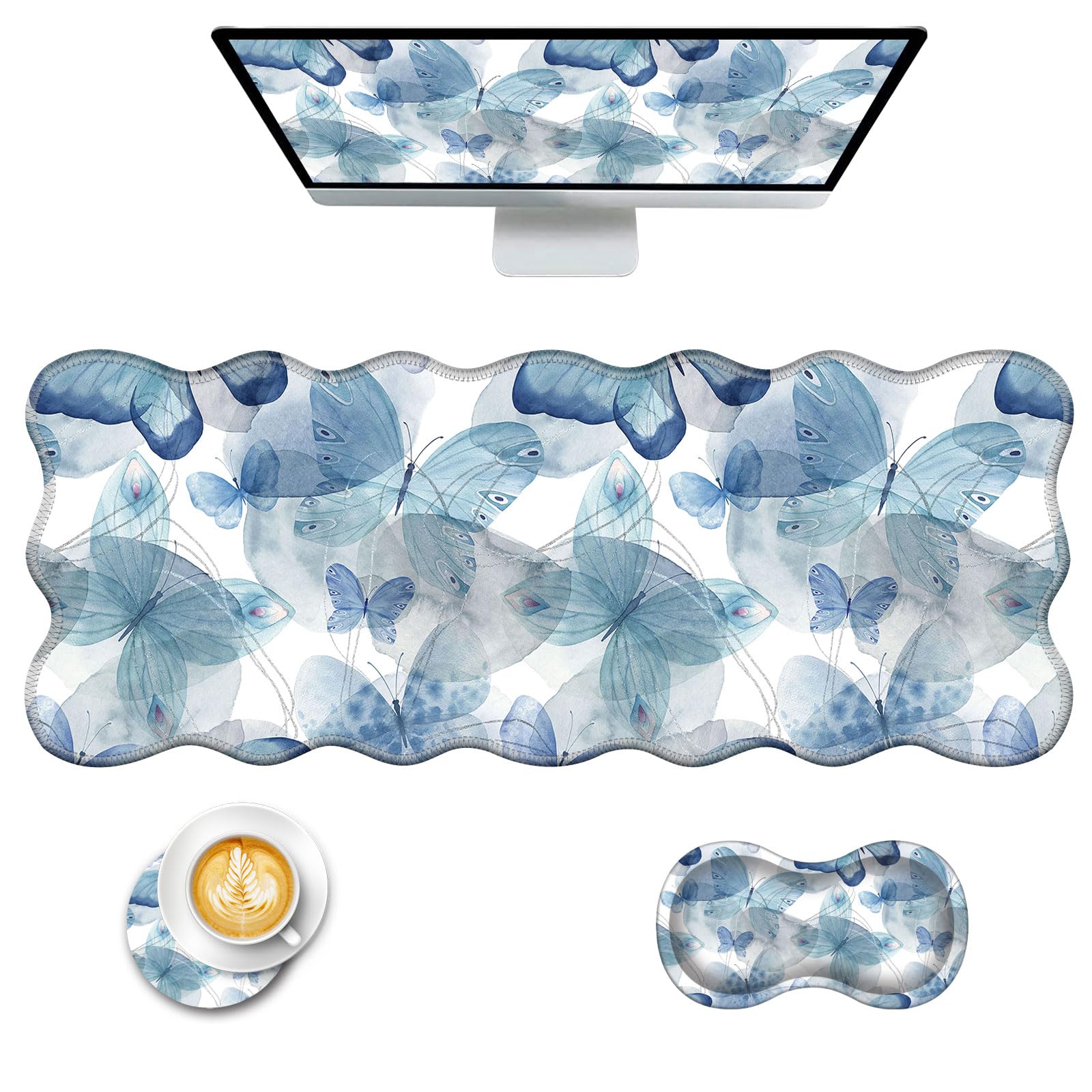 CICPLKSE Mouse Pad with Wrist Support + Desk Mat + Coaster 3 in 1 Set, XL Large Gaming Mousepad