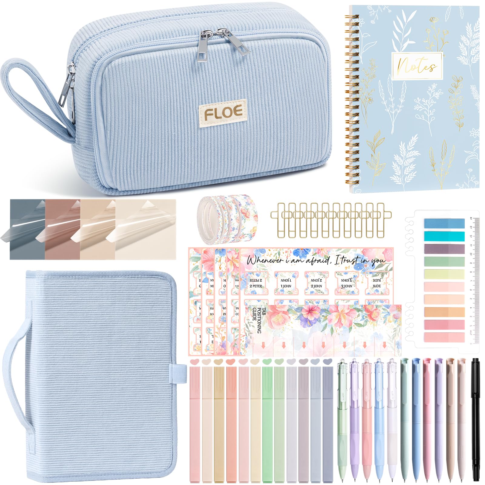 Bible Study Supplies Journaling Annotation Kit w/Bible Cover Case for Women