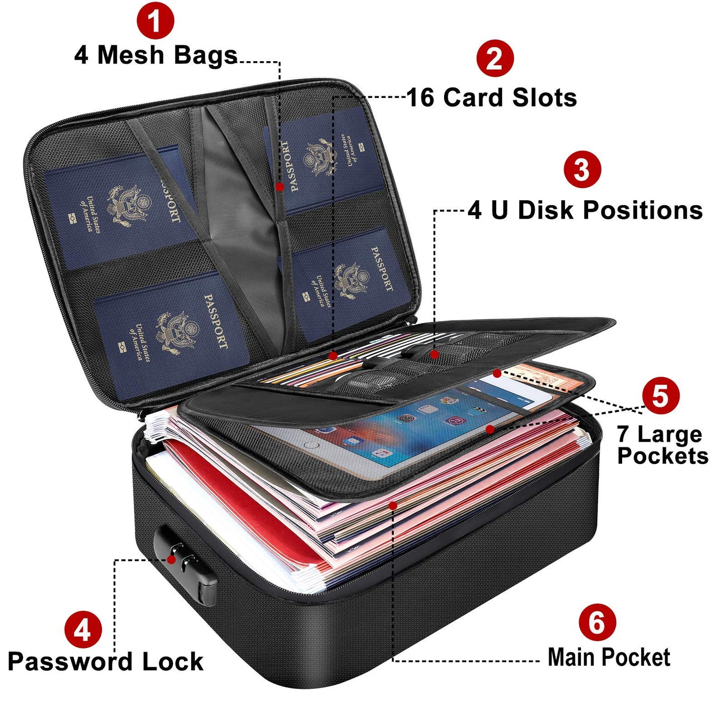 DocSafe Document Bag with Lock, Fireproof 3-Layer File Storage Box, Black