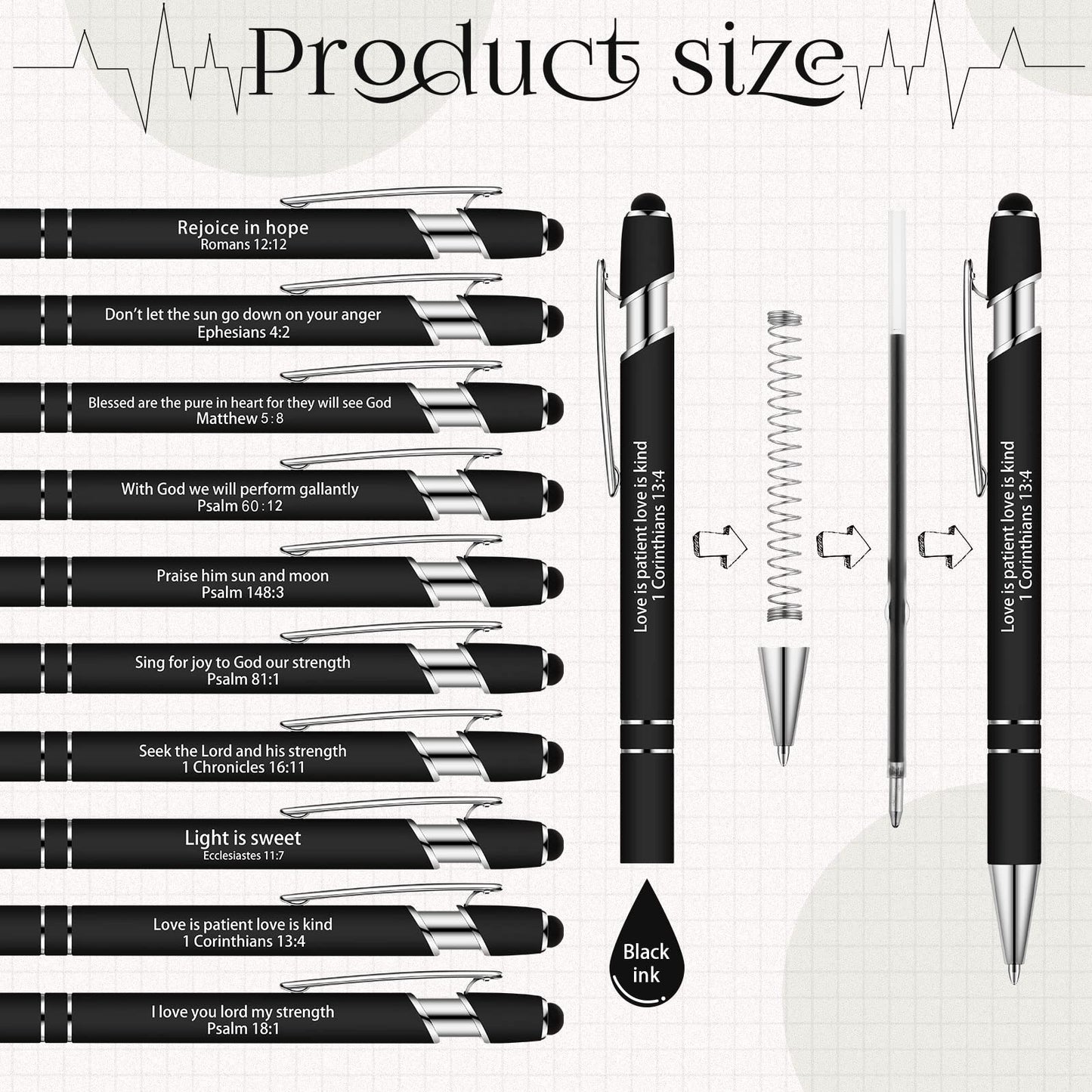 Geosar 30Pcs Christian Bible Verse Ballpoint Pen Gift Scripture, Black