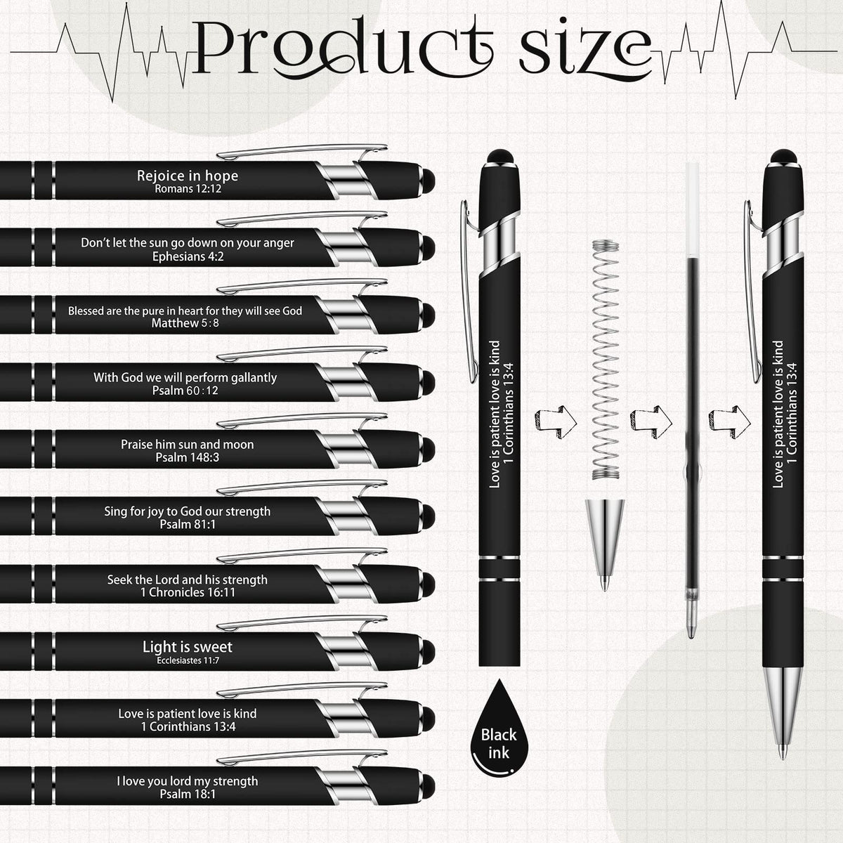Geosar 30Pcs Christian Bible Verse Ballpoint Pen Gift Scripture, Black
