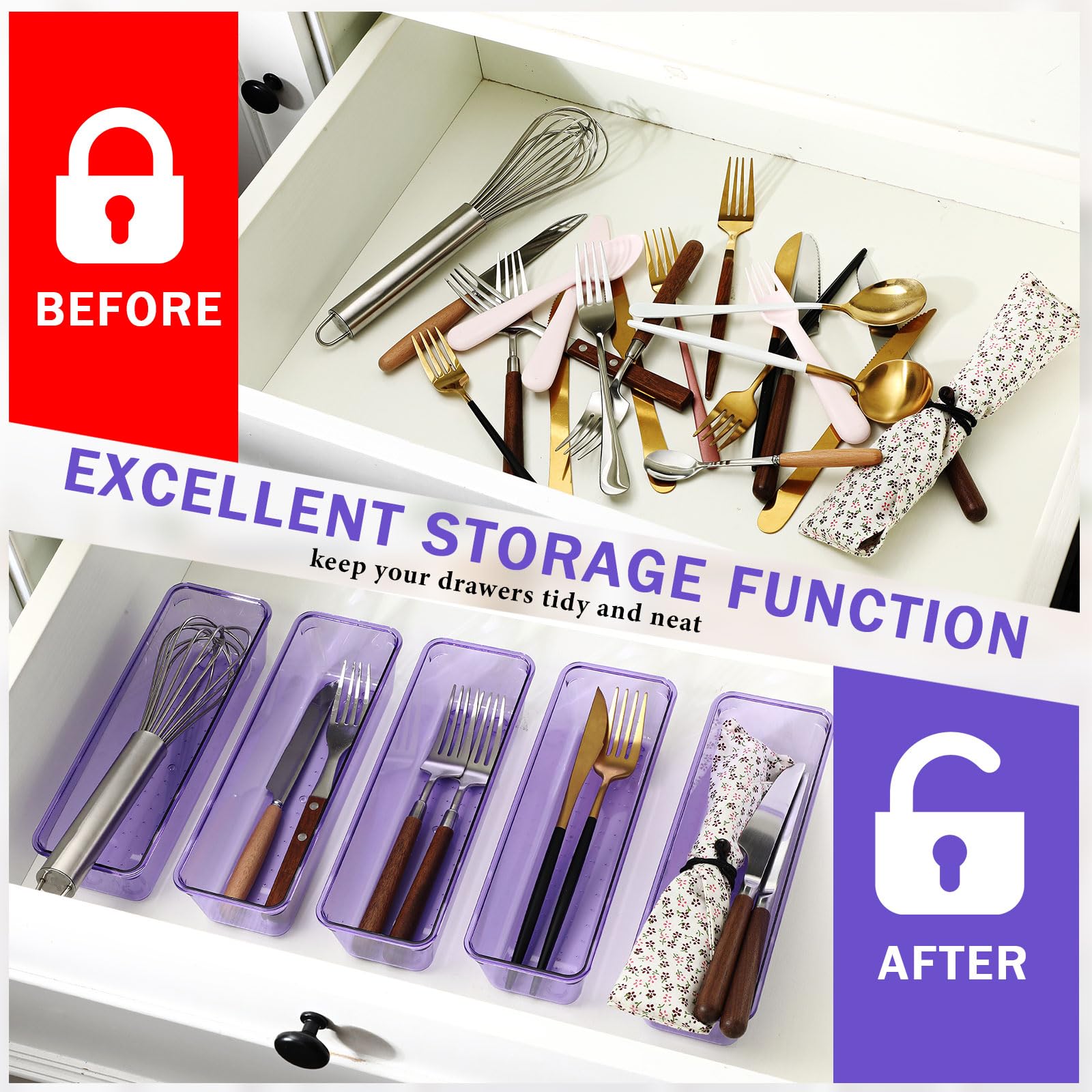 Maitys 12 Pcs Clear Drawer Organizer 9 x 3 x 2 Inches Plastic Rectangle Trays Makeup Vanity Storage