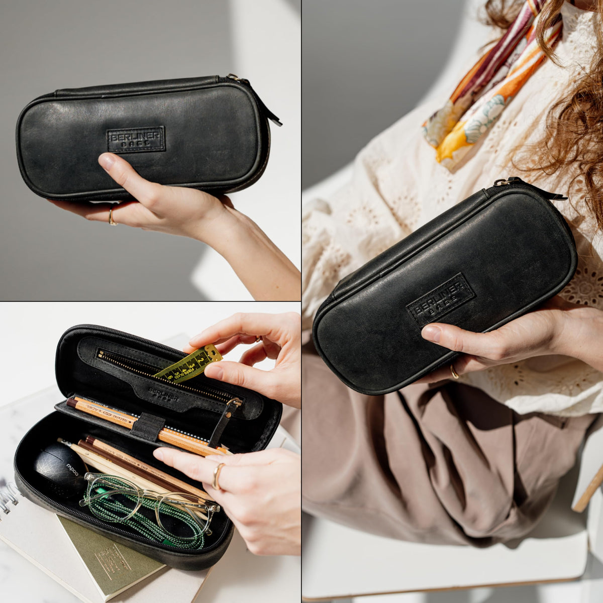 BERLINER BAGS Leather Pencil Case Felix For Men & Women - Dark Grey
