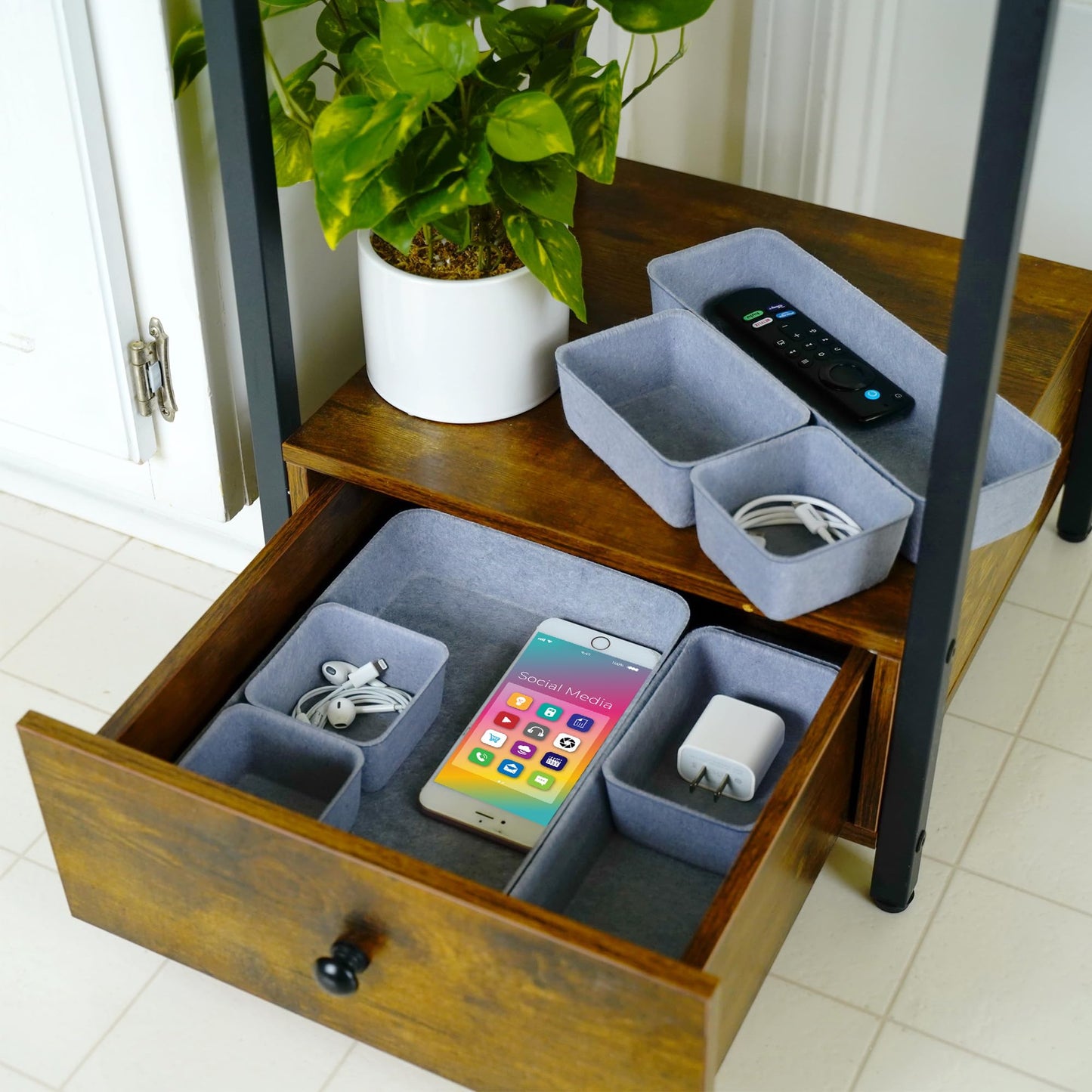 Welaxy Minimalist 8pc Felt Desk Drawer Organizer Glacier Gray Bins