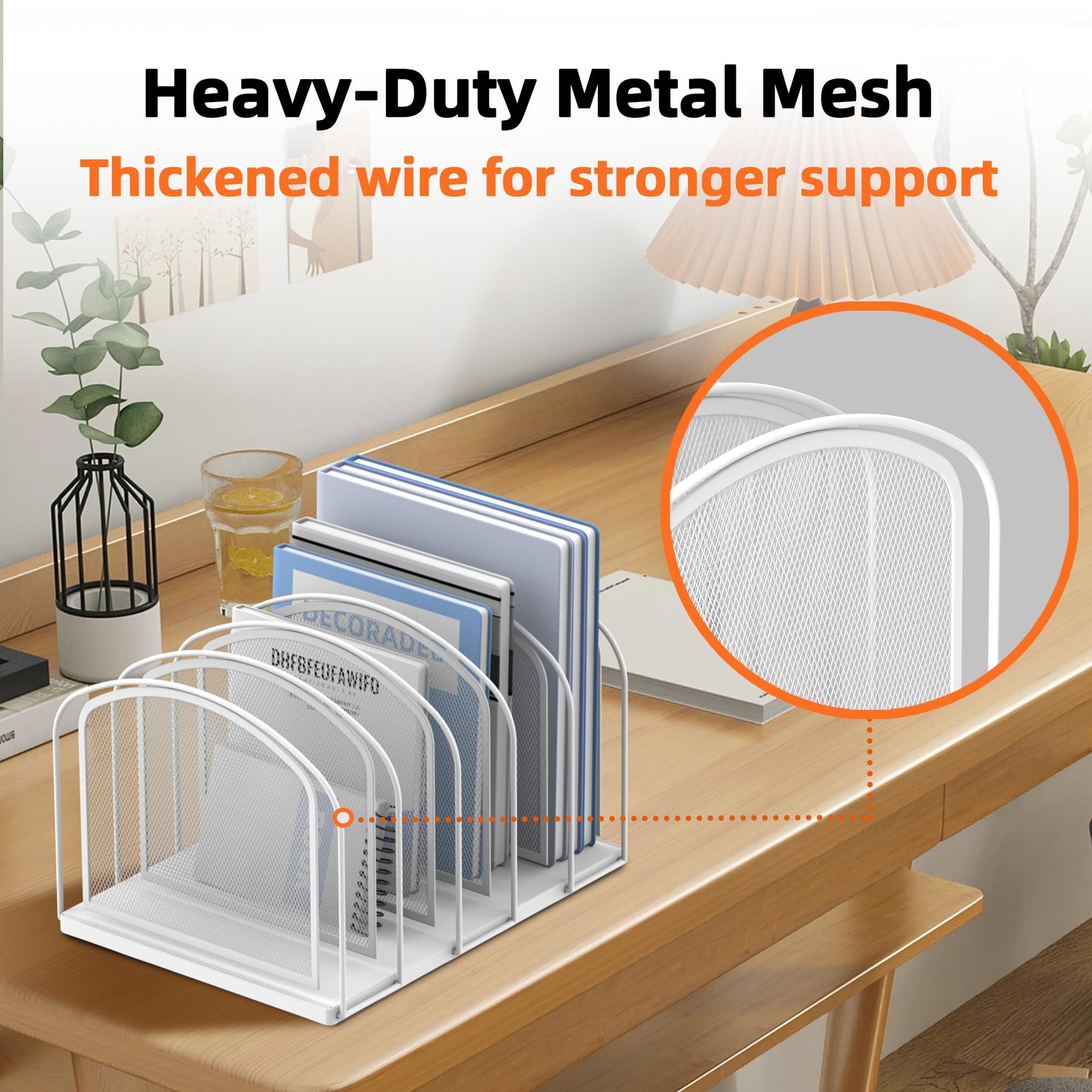 SUPEASY 5-Section Vertical File Organizer, Mesh Desk Organizer, White