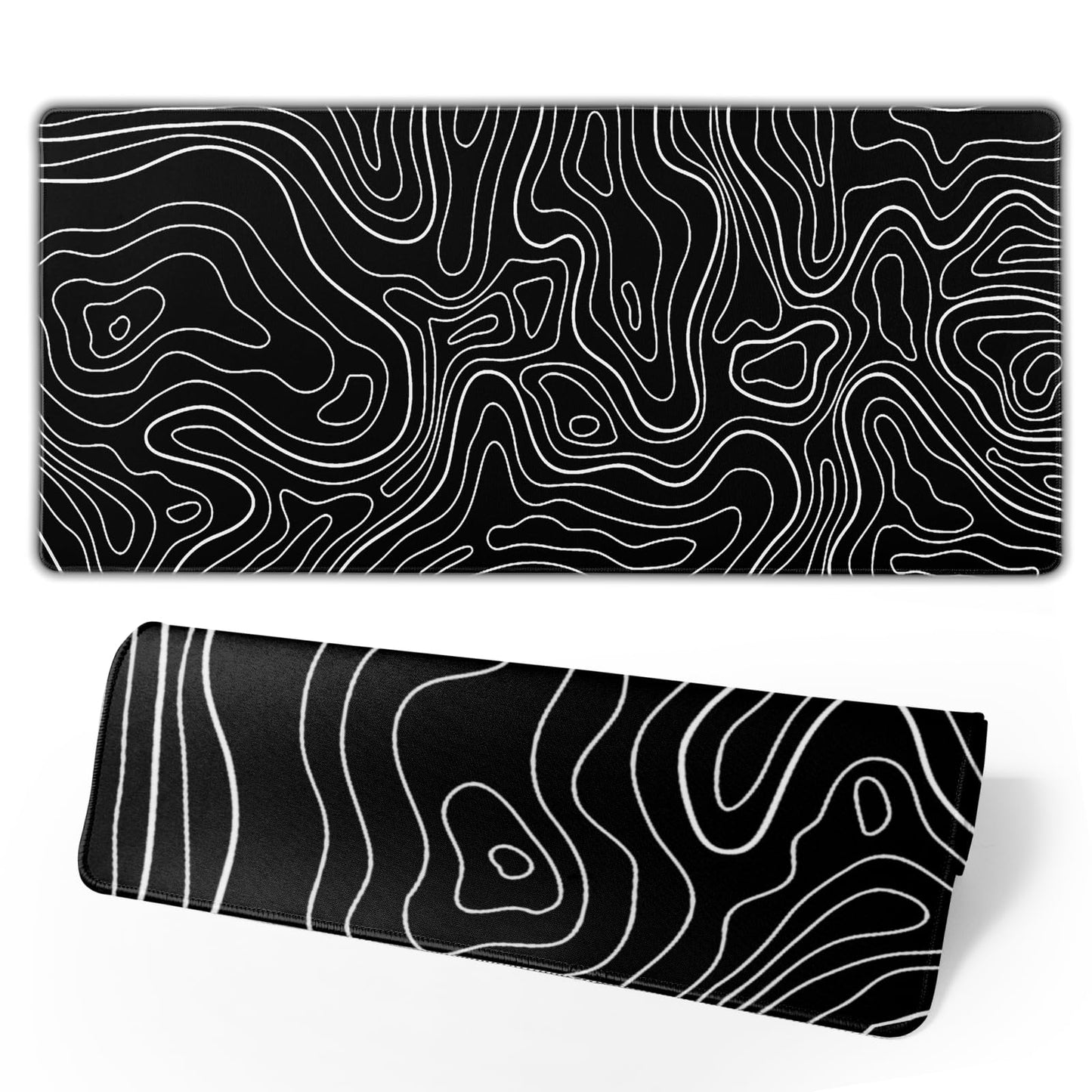 Kawani Topographic Contour Gaming Mouse Pad XL,Large Black Mouse Mat Desk Pad 31.5/inch x