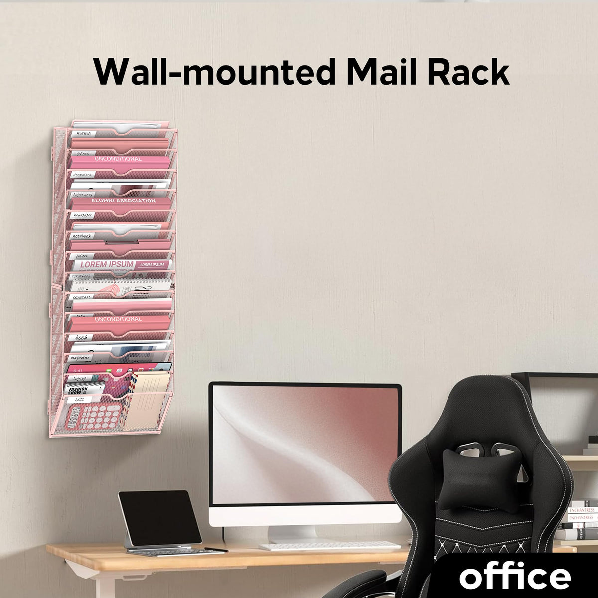 JMHUD 14-Tier Wall File Organizer and Hanging File Organizer, Pink