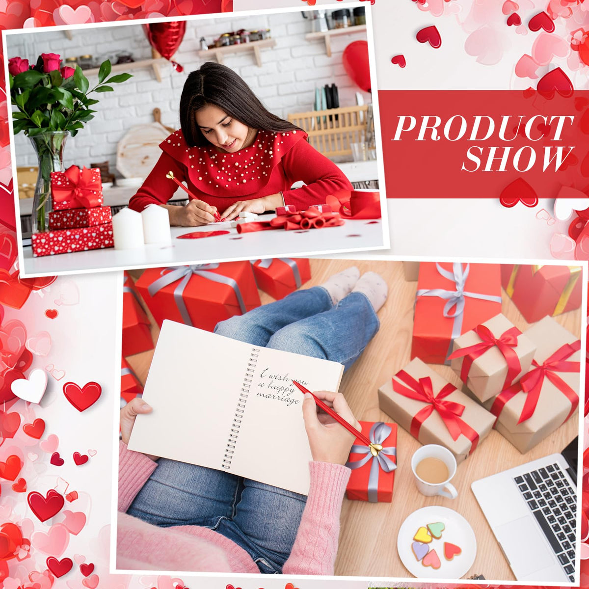 Thenshop Red 24 Pcs Heart Shaped Pens Retractable Metal Cute Pens 1.0 mm Black Ink Ballpoint