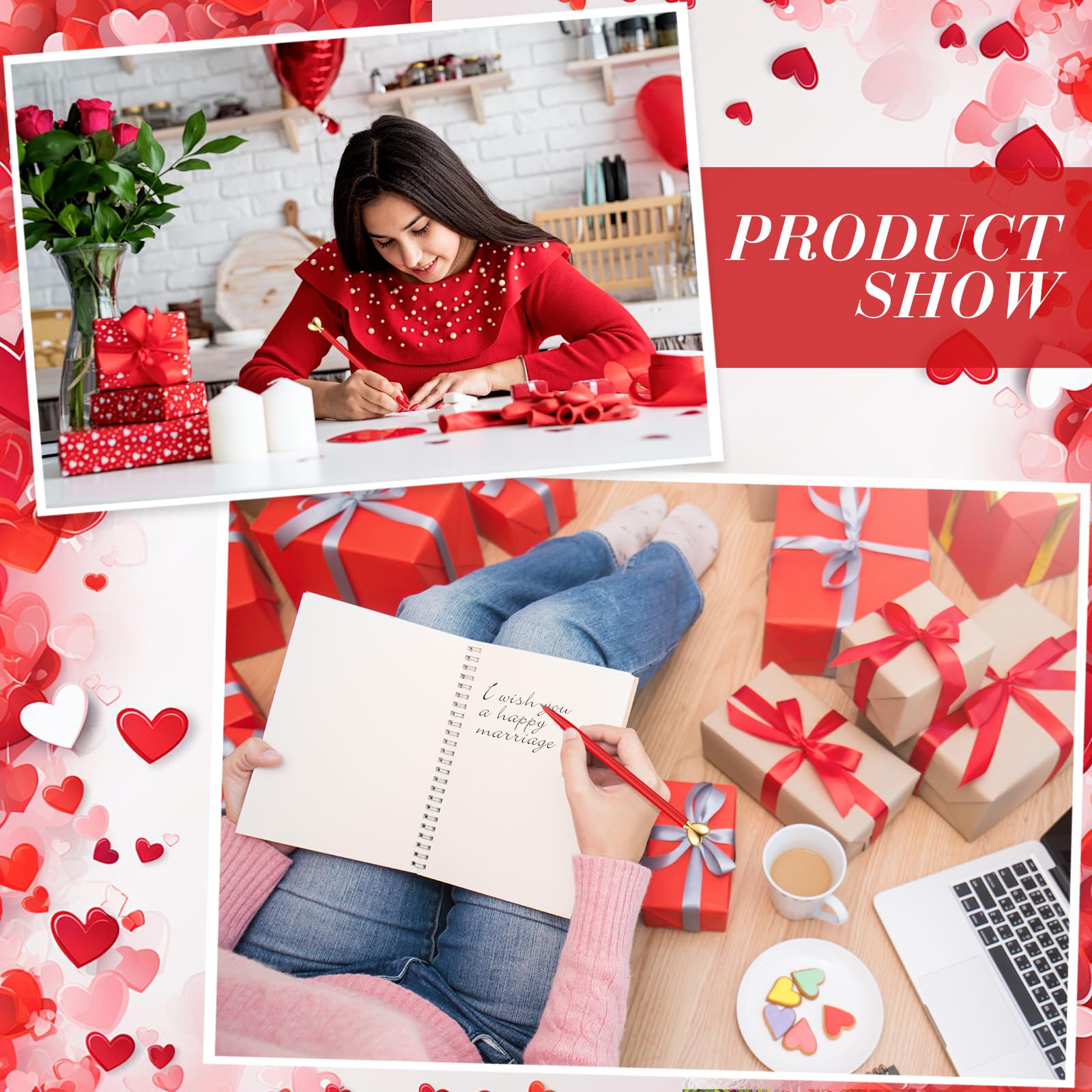 Thenshop Red 24 Pcs Heart Shaped Pens Retractable Metal Cute Pens 1.0 mm Black Ink Ballpoint