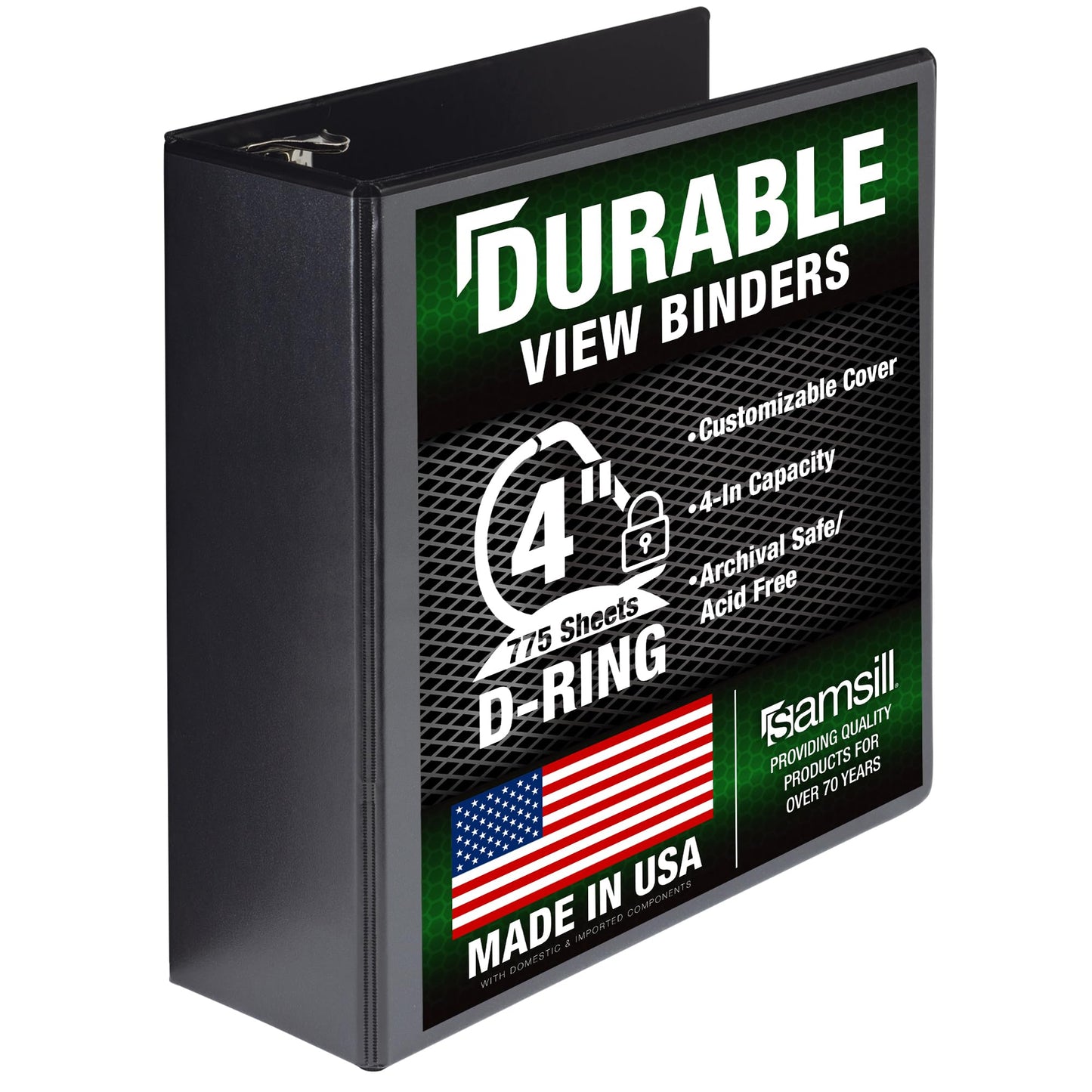 Samsill Durable 4 inch 3 Ring Binder, D Ring Binder, 100% Recycled Chipboard, Black