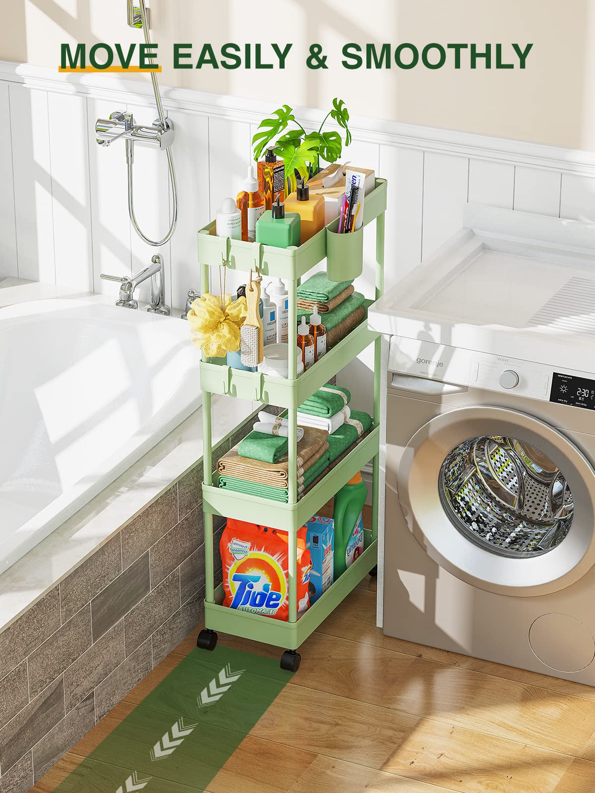 LEHOM Slim Rolling Storage Cart - 4 Tiers Bathroom Organizer Utility Cart