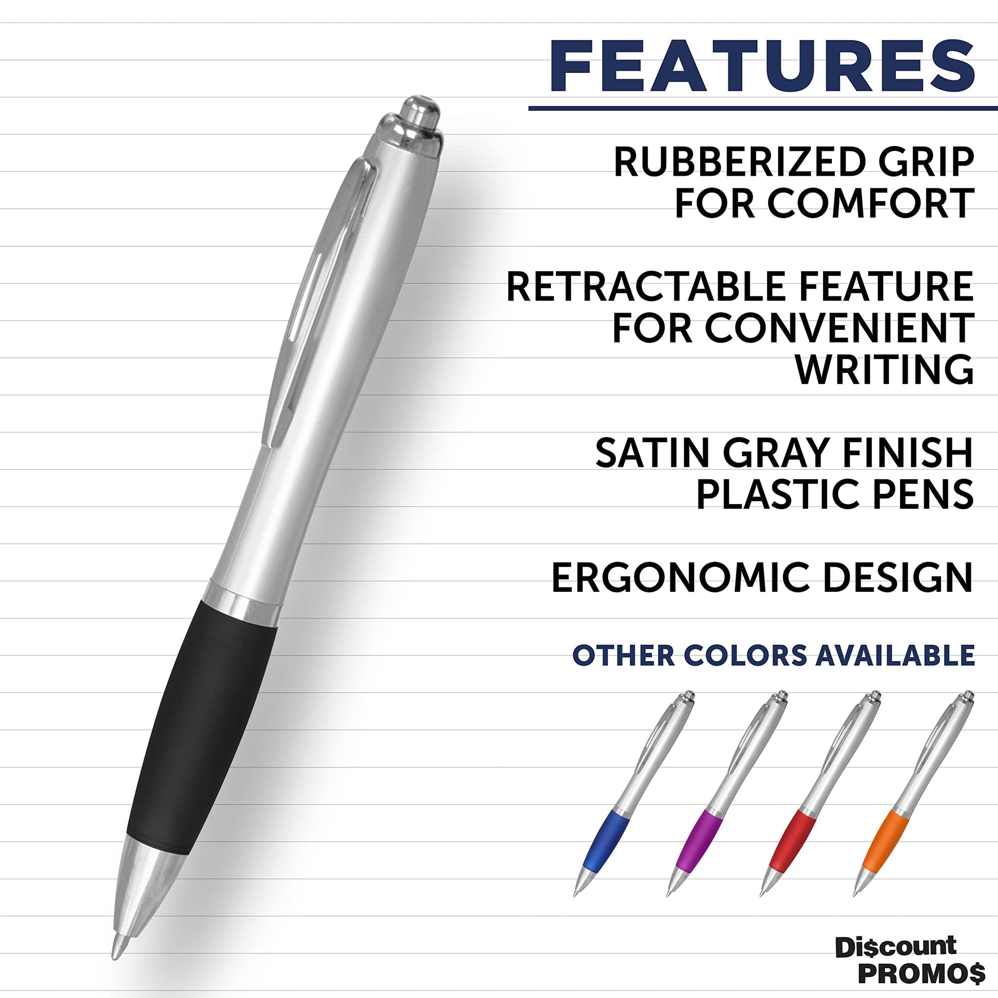 Personalized Ballpoint Pens with Rubber Grip and Black Ink, Pack of 10 by DISCOUNT PROMOS