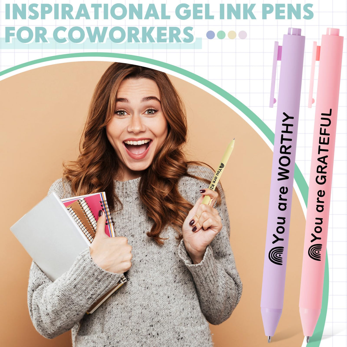 Crtiin 50 Pcs Inspirational Pens Bulk Pastel, Inspirational
