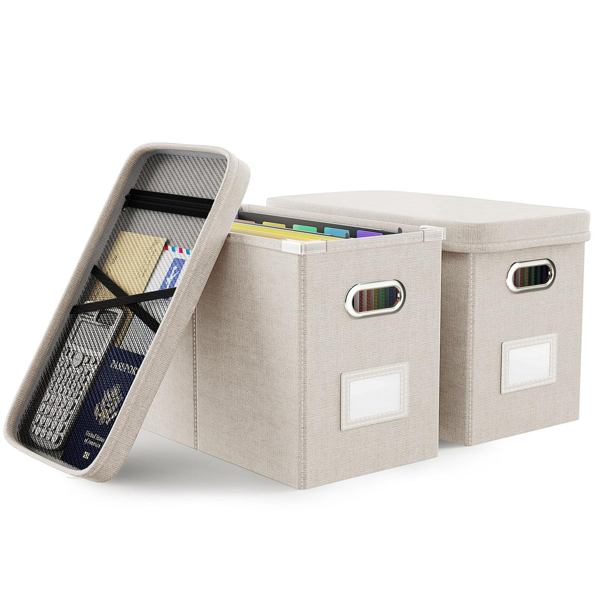 Oterri File Organizer With Lid, Hanging Filing Box With Mesh Pocket, Document Organizer for Letter