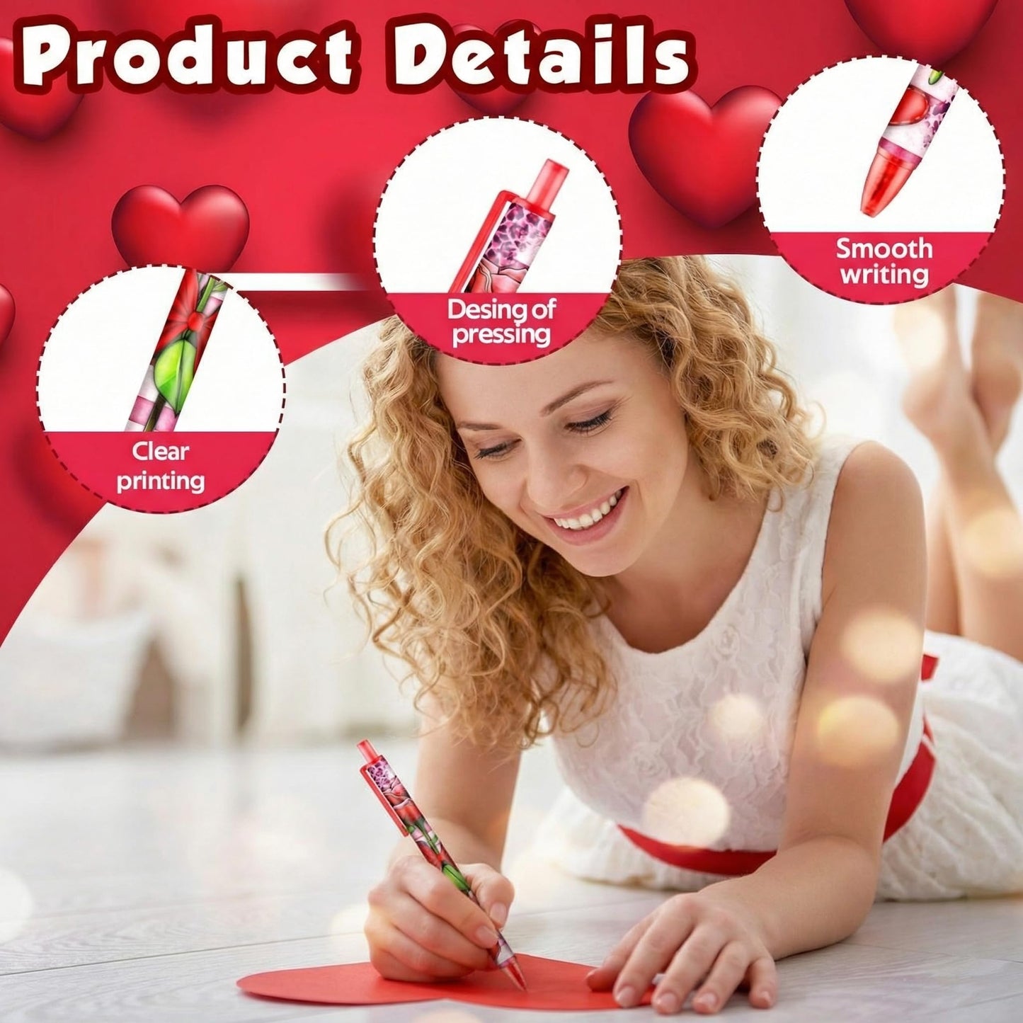 Leinuosen 72 Pcs Valentines Day Pens Bulk Valentine's Day Heart Ballpoint Pens Retractable Black