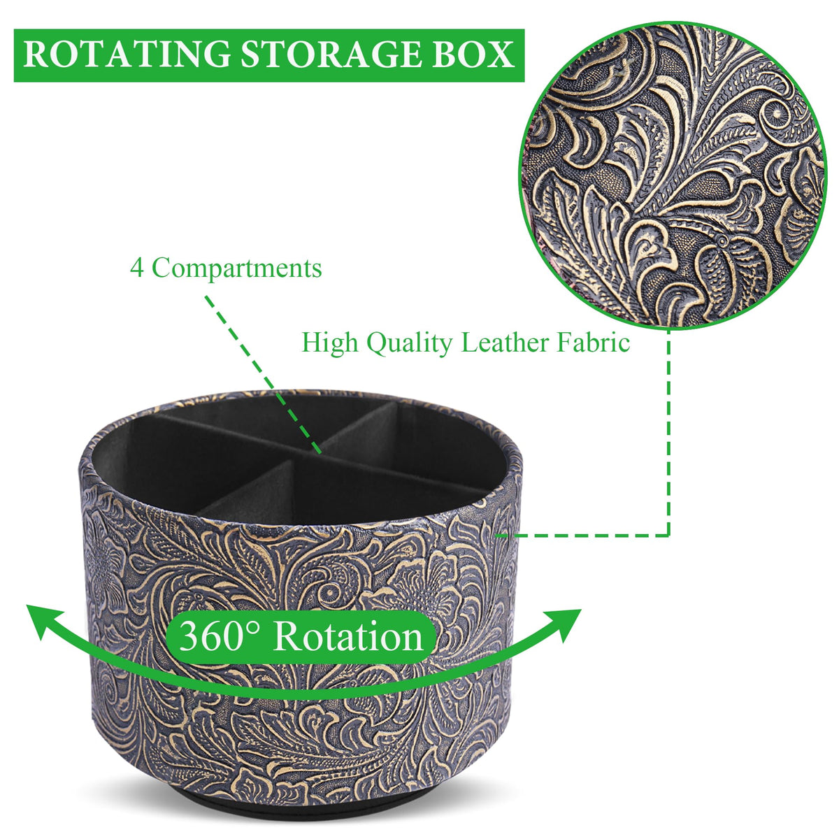 lizimandu Round Leather Art Supply Organizer,Remote Control Holder,360 Degree