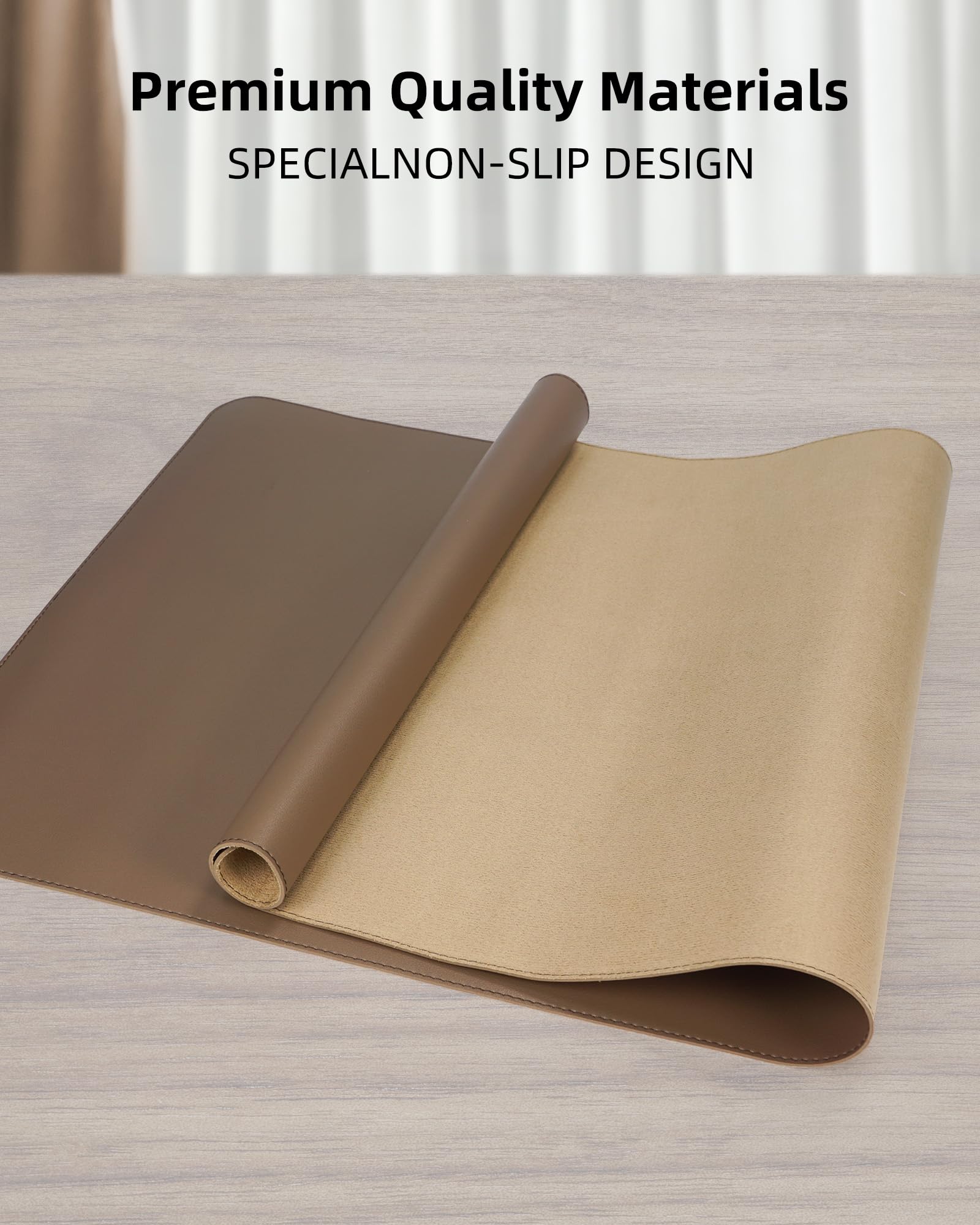 Leather Desk Pad Protector- 48" x 17" Office Desk Mat, Non-Slip PU Leather Mouse Pad, Waterproof