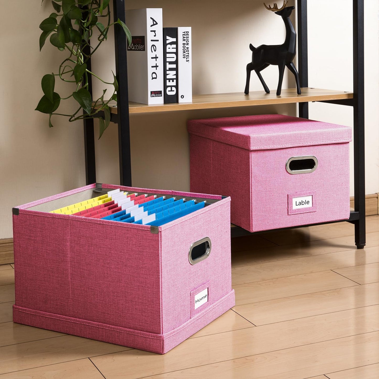 PRANDOM File Organizer Box - Set of 4 Collapsible Decorative Linen Filing Storage Hanging File
