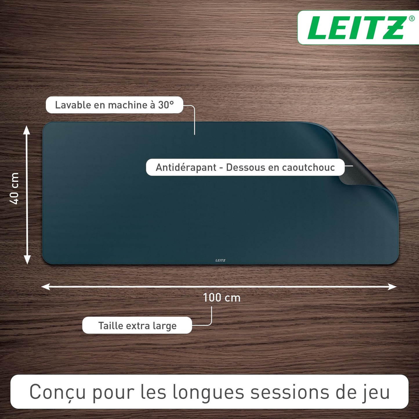 Leitz, Extra-Large Gaming Desk Mat, 100 x 40 cm, Non-Slip, Grey