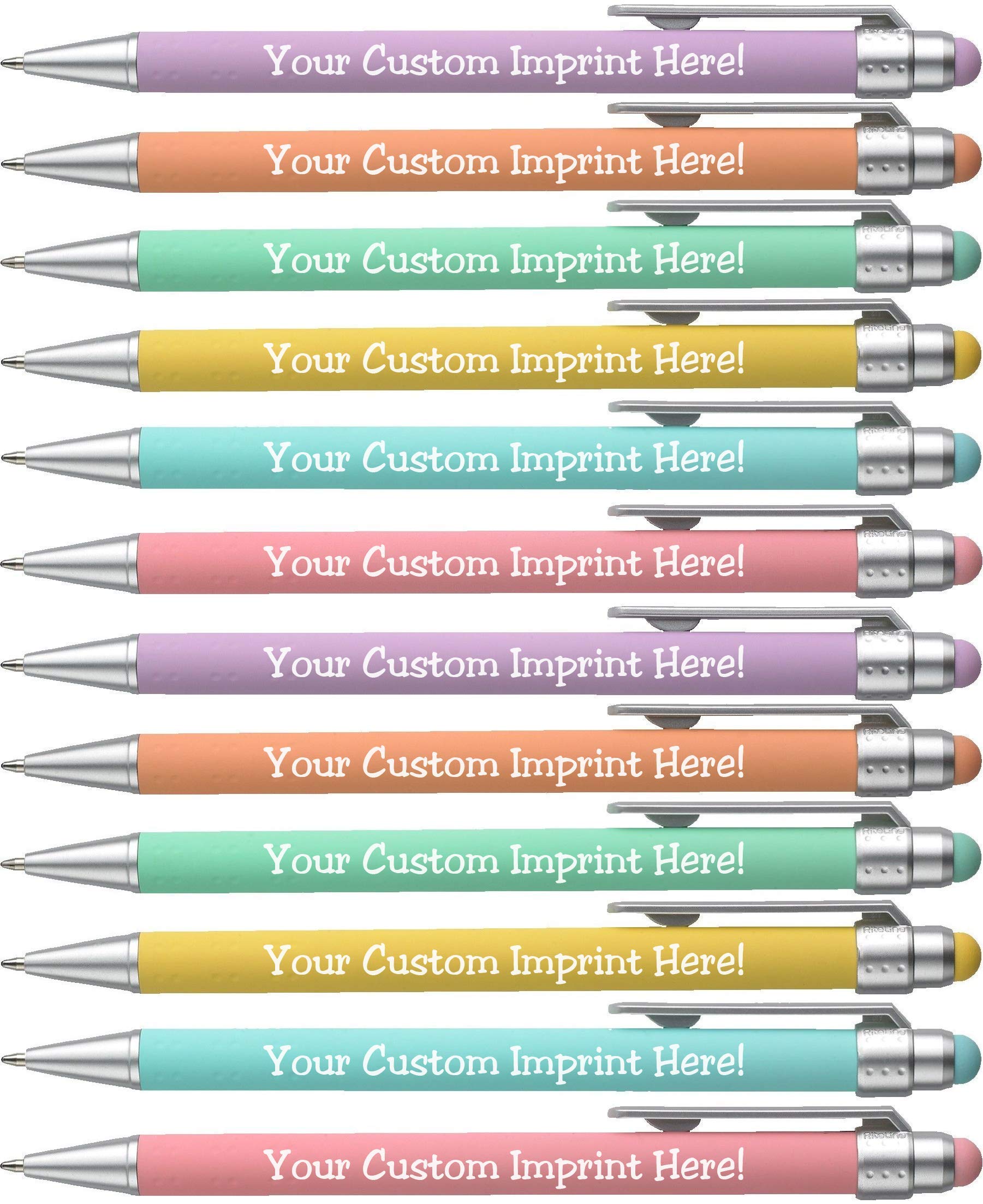 ExpressDesigns™ - Pastel Personalized Pens with Stylus - Soft Touch Design - Custom Printed Name