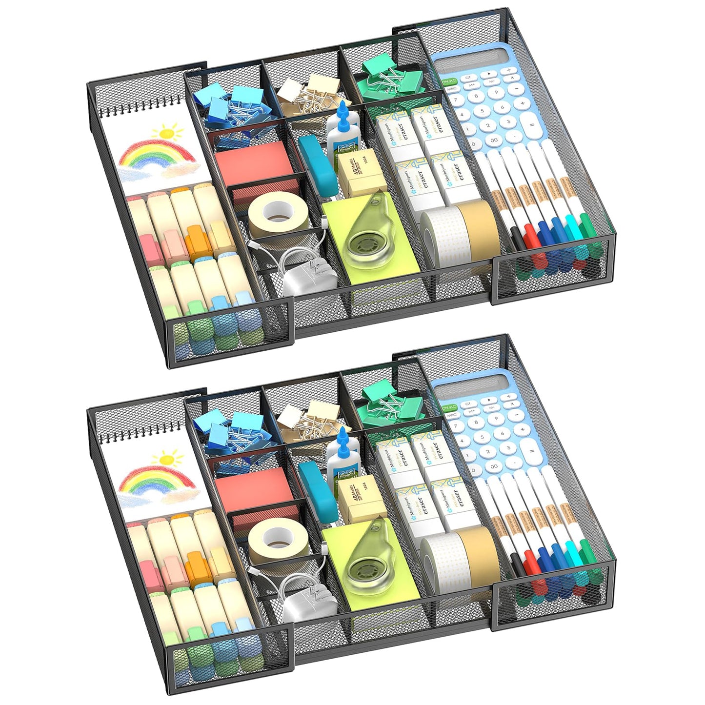 ReePlan 2 Pack Expandable Desk Drawer Organizer, 10 Compartments, Black