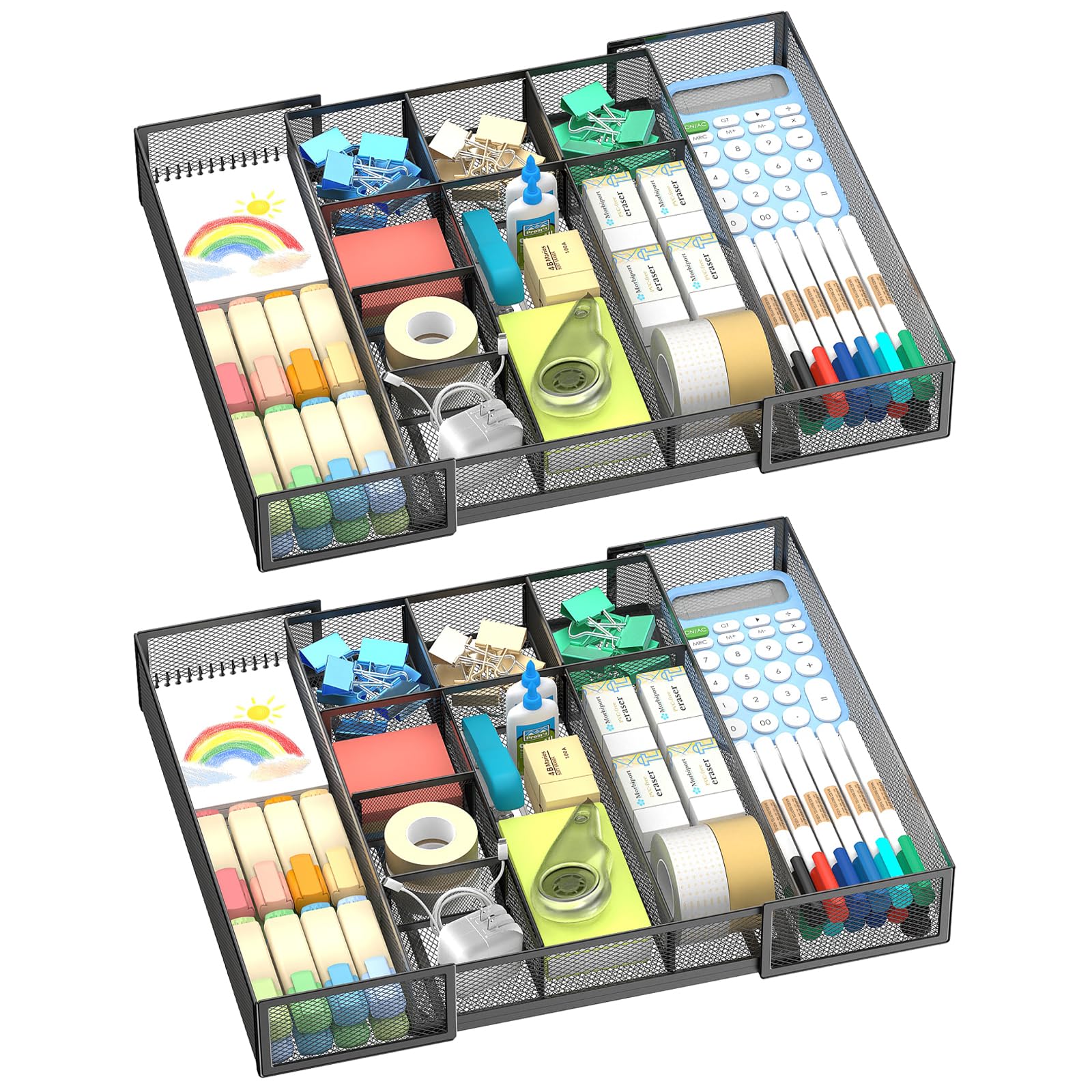 ReePlan 2 Pack Expandable Desk Drawer Organizer, 10 Compartments, Black