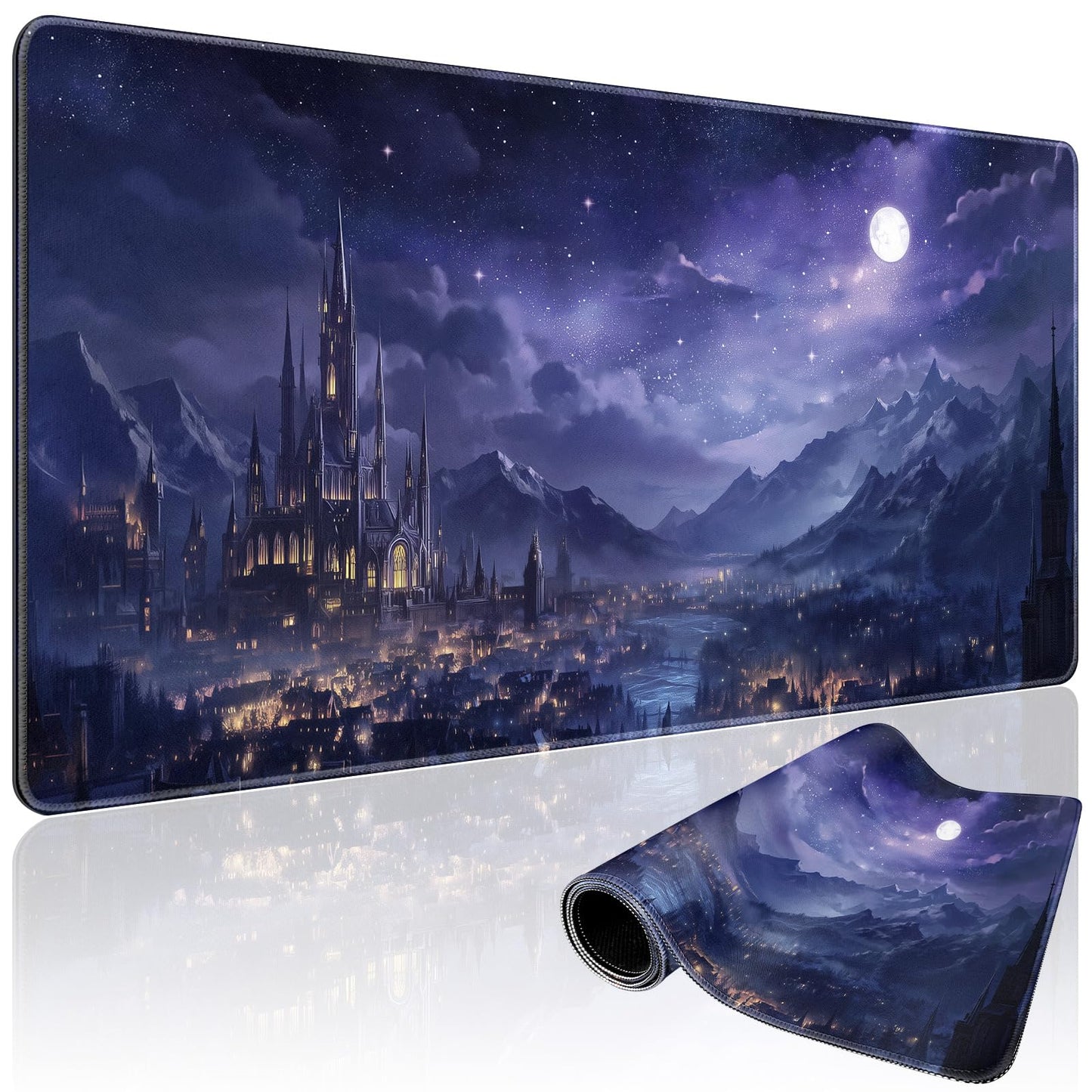 Mcapirivo Fantasy Castle Night Large Gaming Mouse Pad Desk Mat 31.5"x15.7"