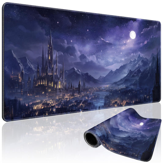 Mcapirivo Fantasy Castle Night Large Gaming Mouse Pad Desk Mat 31.5"x15.7"