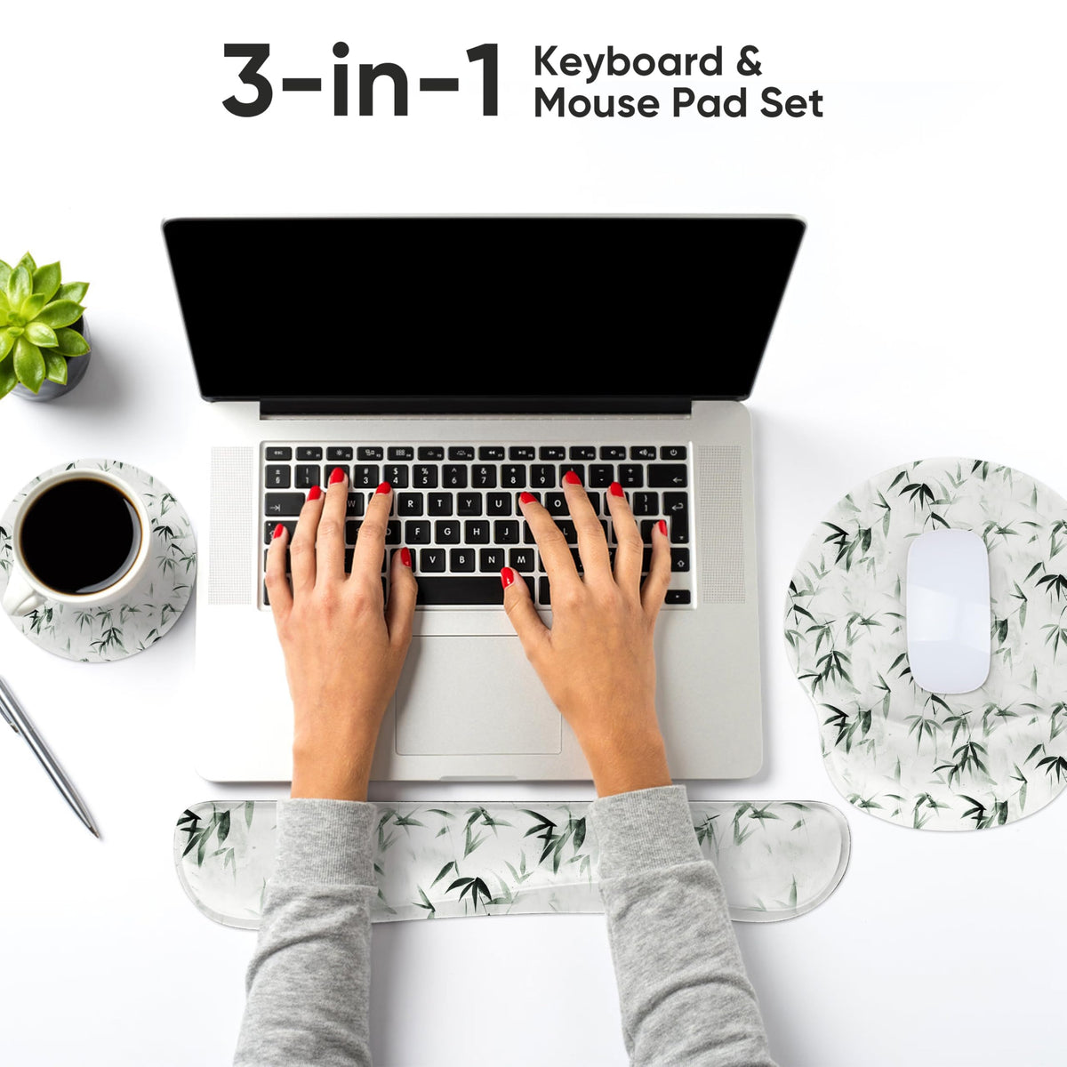 RICHEN 3 PCS Computer Mouse Pads for Desk with Coaster Set, Non-Slip Keyboard Wrist Rest and Mouse