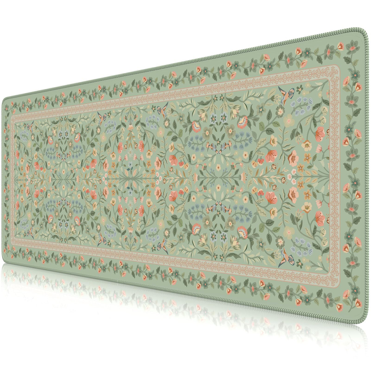 iCasso Aesthetic Floral Desk Mat,31.5x11.8in Mouse Pads,Light Green