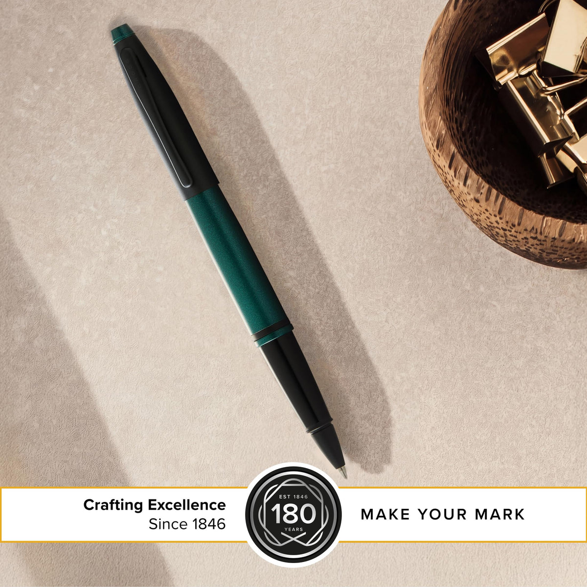 Cross Calais Rollerball Pen, Matte Green & Black, Medium Point, Black Ink