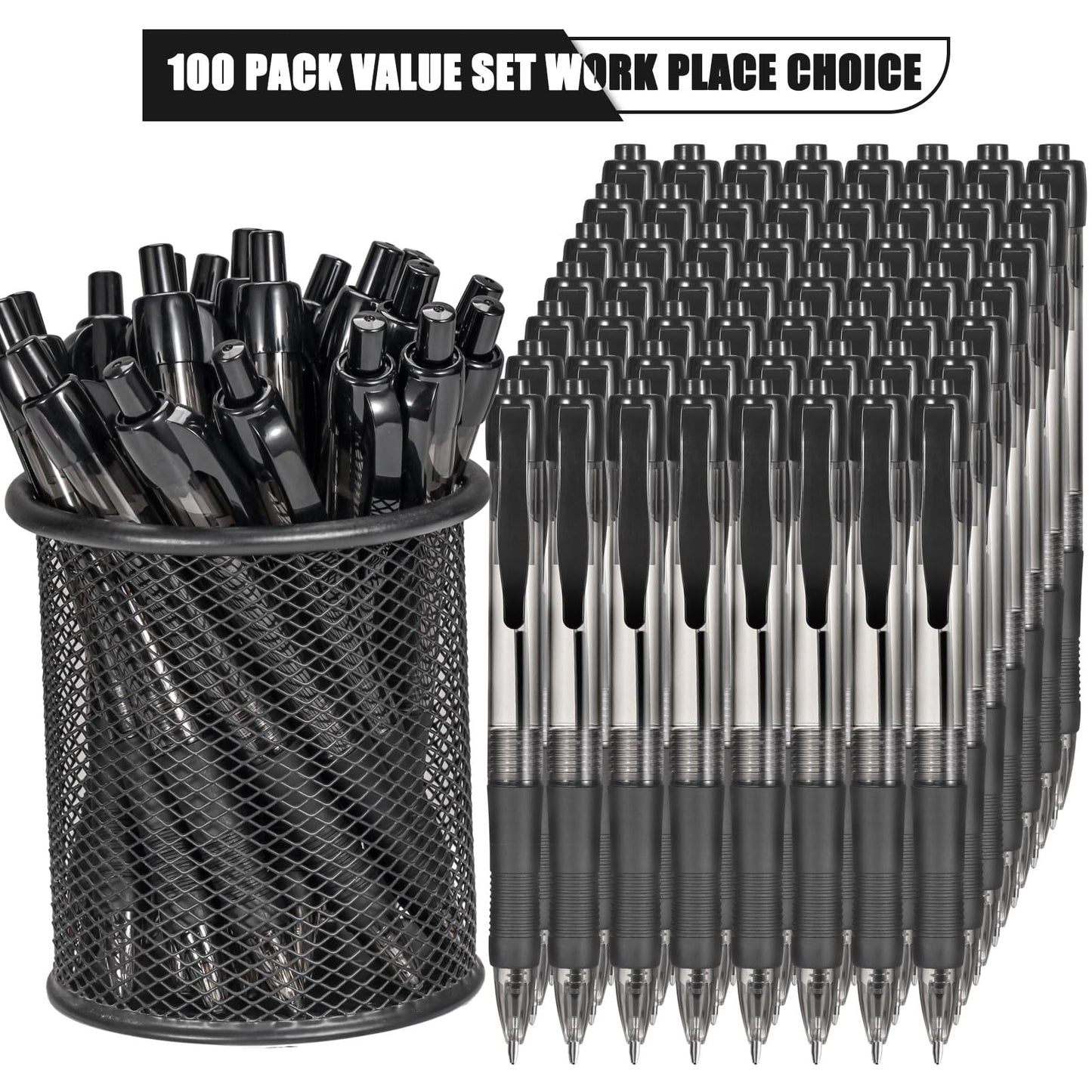 deegtran Pens Bulk, 100 Pack No Bleed Black Ink Click Pens with Soft Grip, Wholesale Retractable