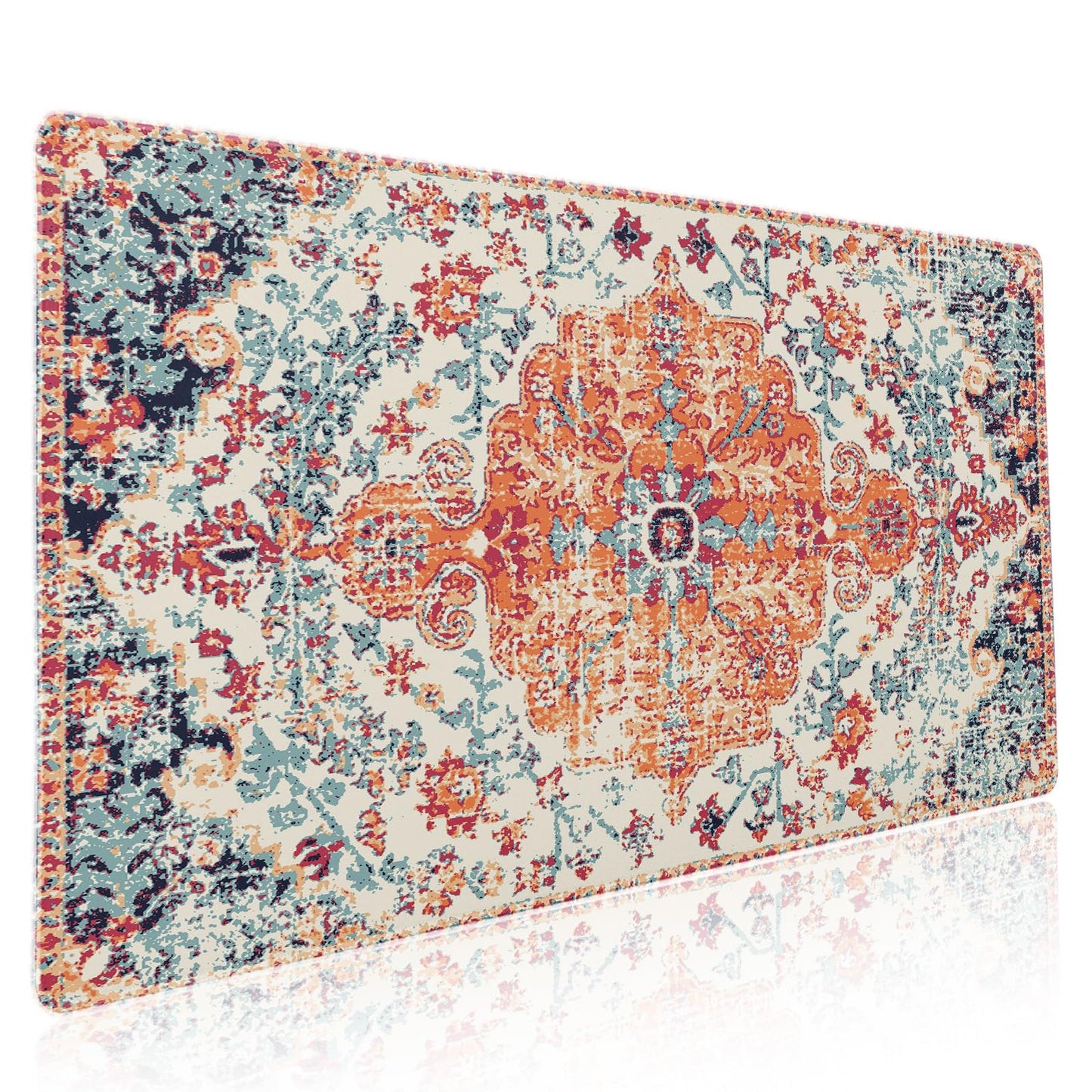 Orange Teal Boho Gaming Mouse Pad XXL Vintage Rug Bohemian Extended Large Desk Mat Big Mousepad