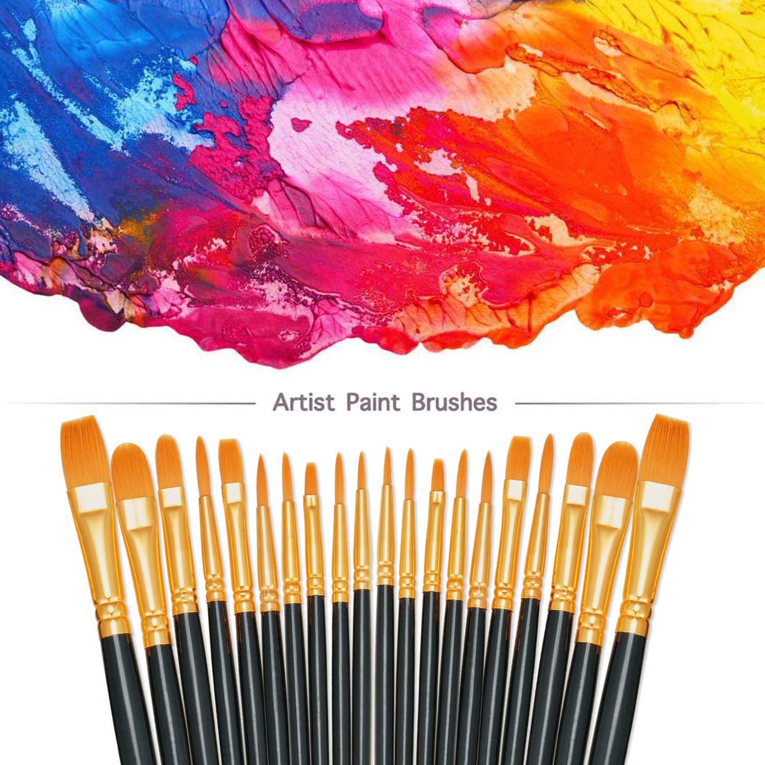 BOSOBO Paint Brushes Set, 6 Pack 60 Pcs Round Pointed Tip Paintbrushes Nylon Hair Artist Acrylic