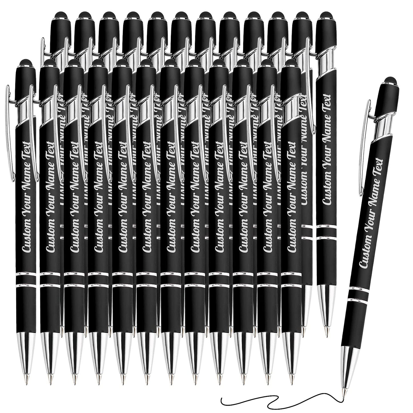 24PCS Personalized Pens Bulk with Name Free Engraving,Custom Ballpoint Pens with Stylus,Engraved
